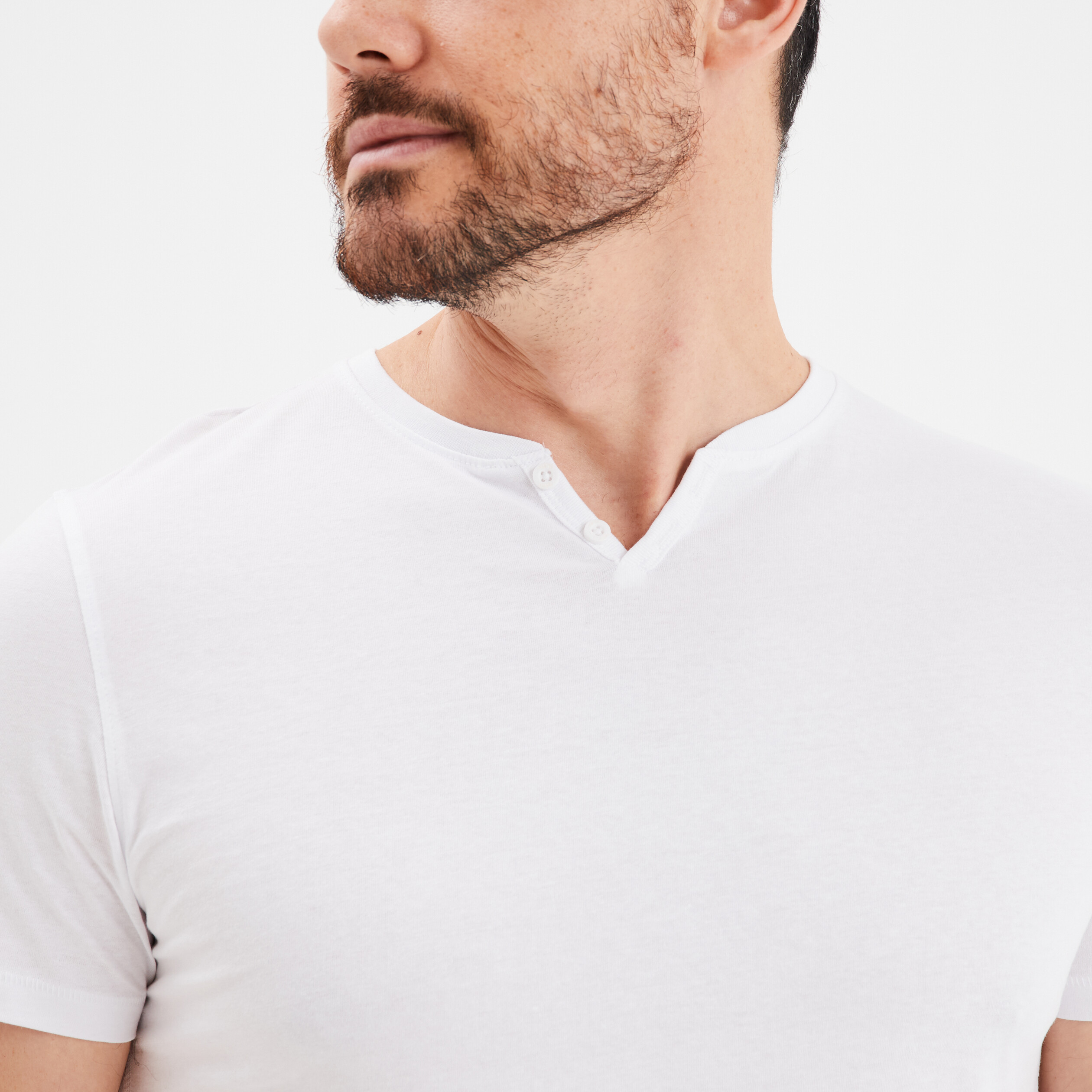 T-shirt manches courtes col tunisien blanc homme
