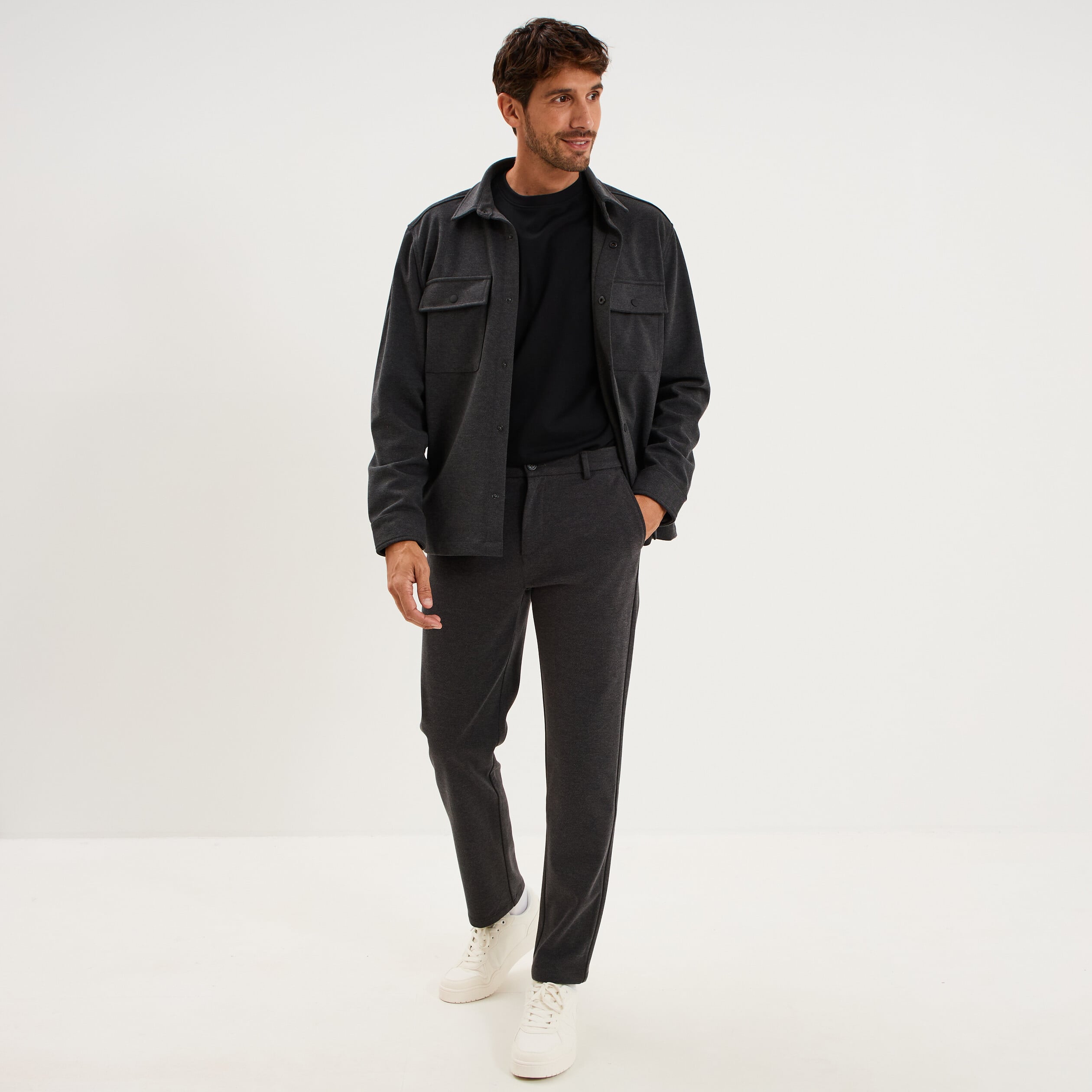 Pantalon chino slim gris fonc&eacute; homme