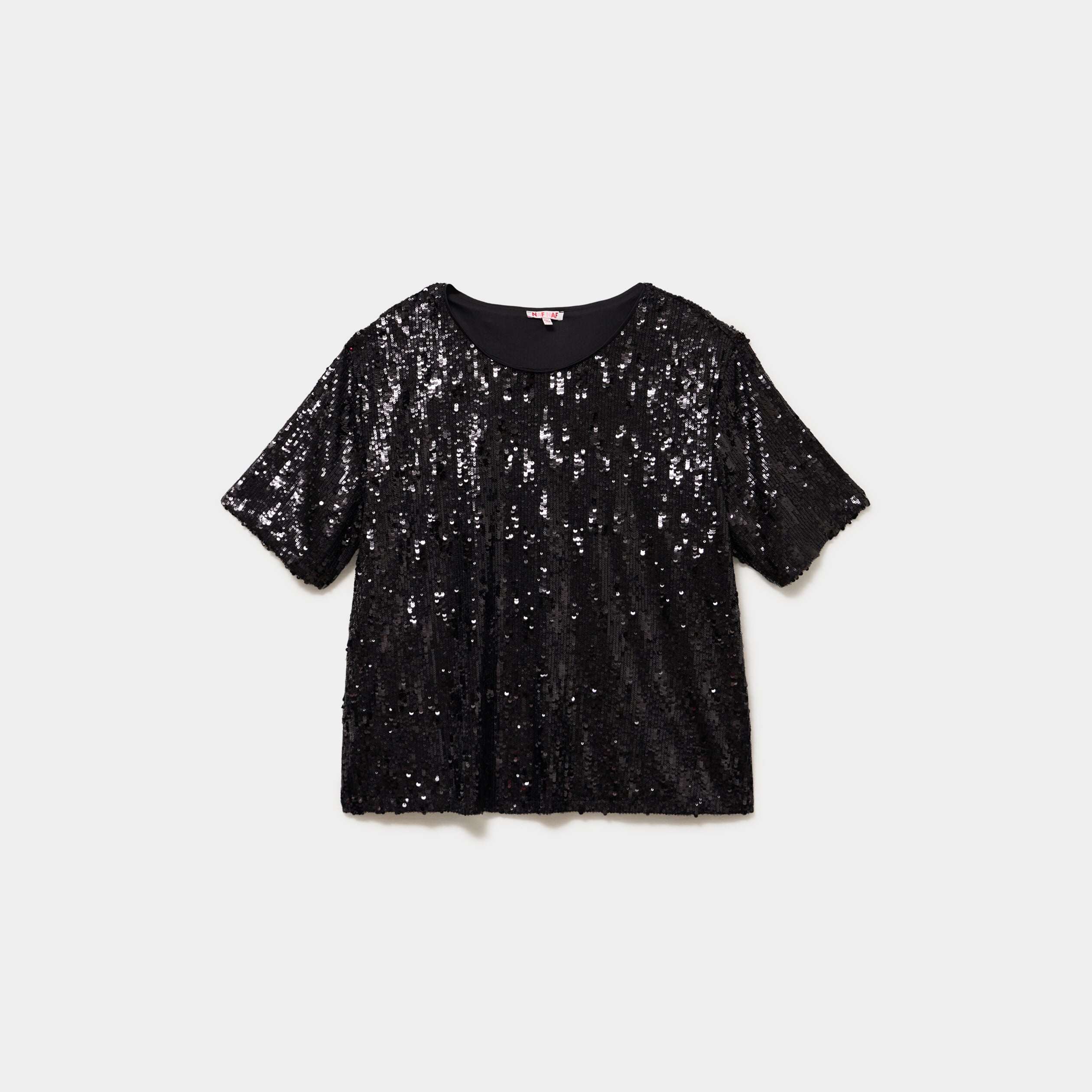 T-shirt sequins manches courtes loose noir femme grande taille