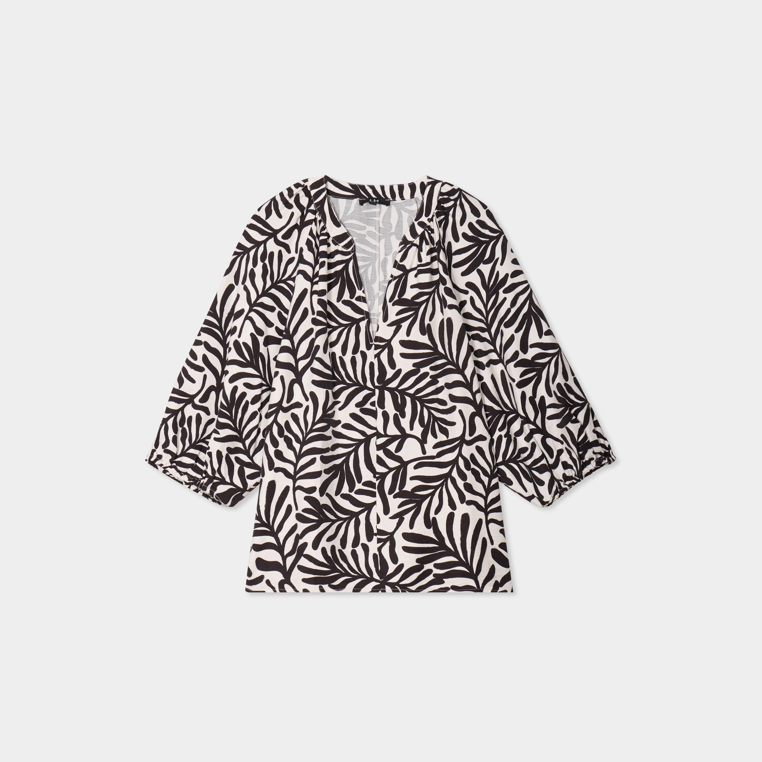 Blouse manches 3/4 ballons col tunisien blanc femme