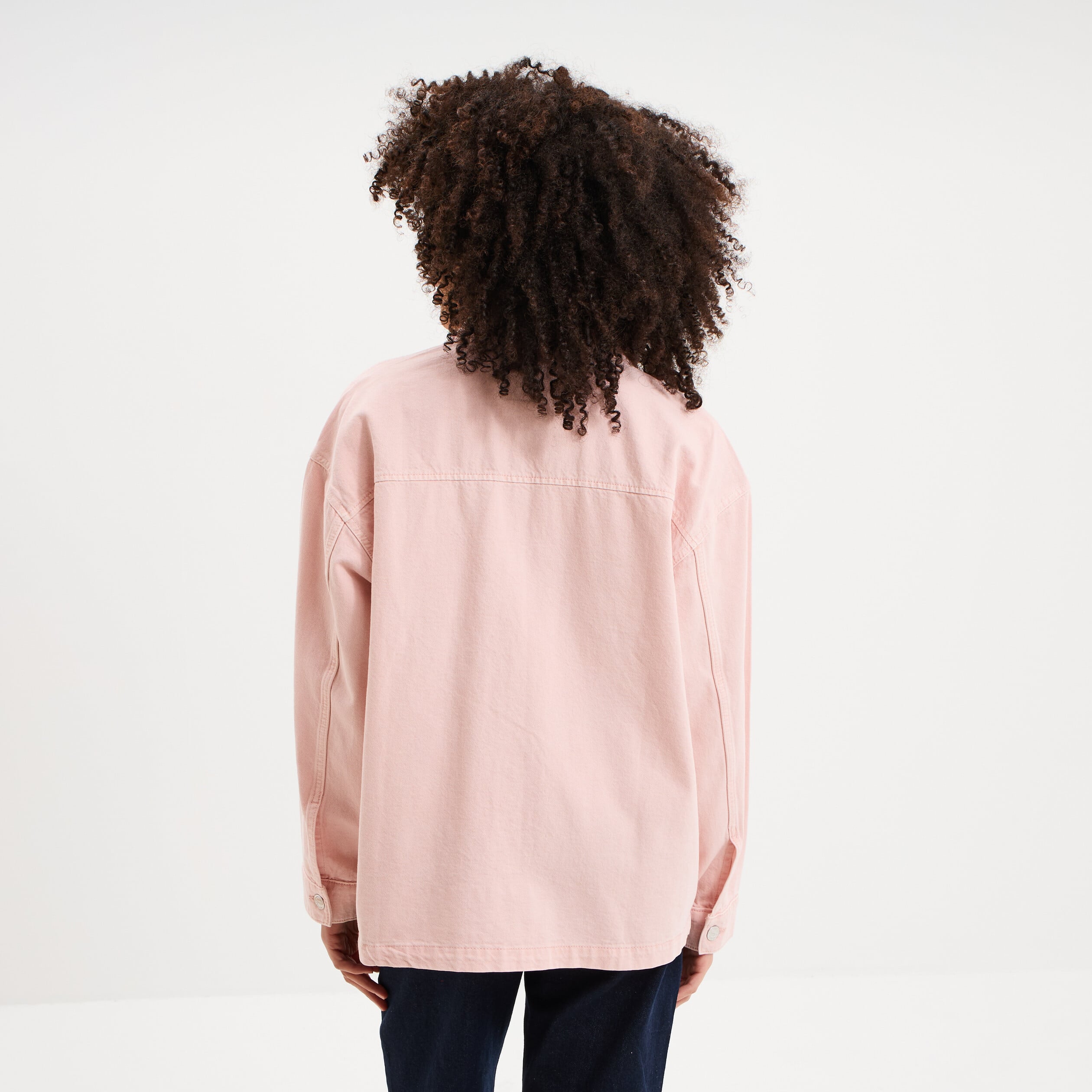 Veste surchemise oversize coton rose clair femme