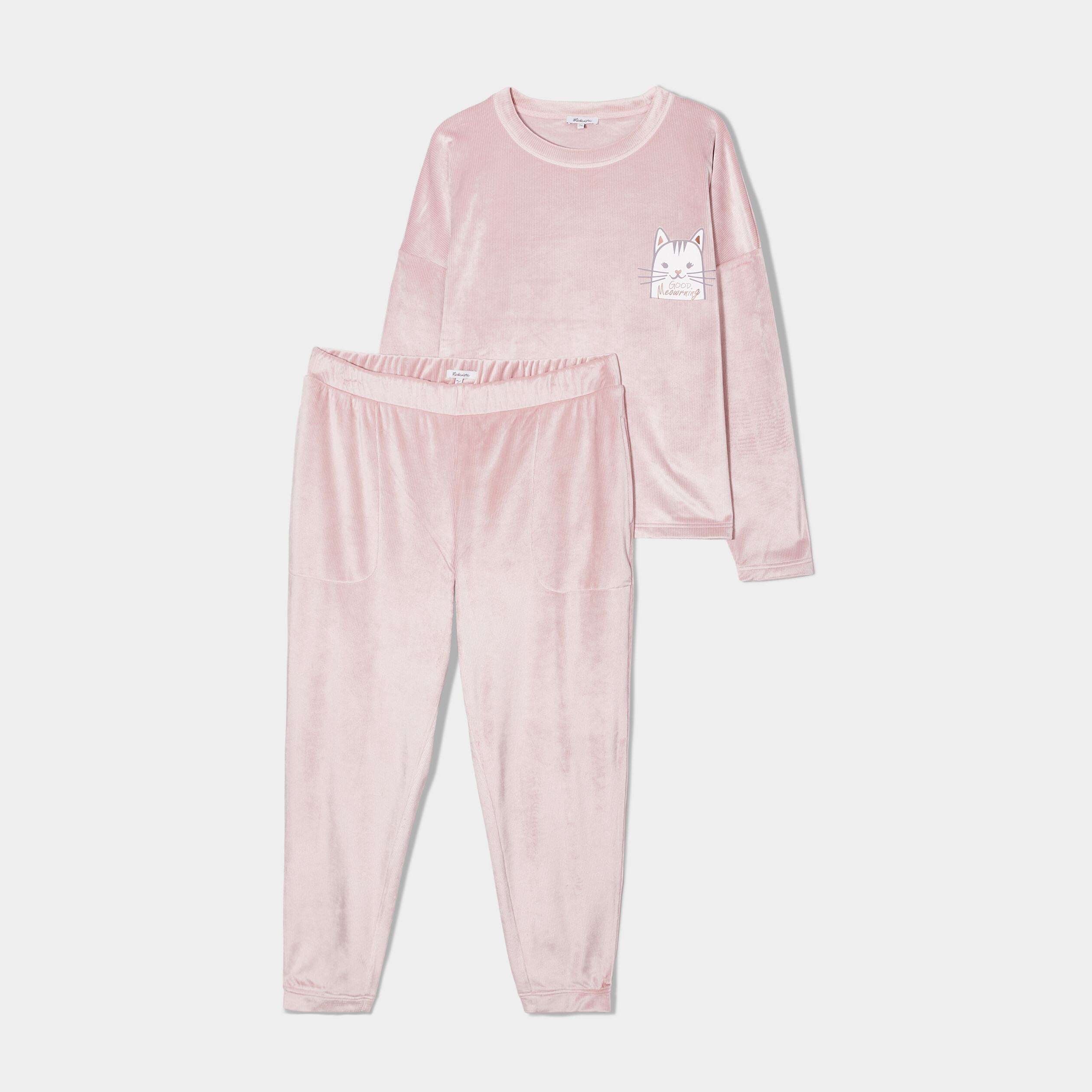 Ensemble pyjama pantalon velours côtelé rose pastel femme grande taille