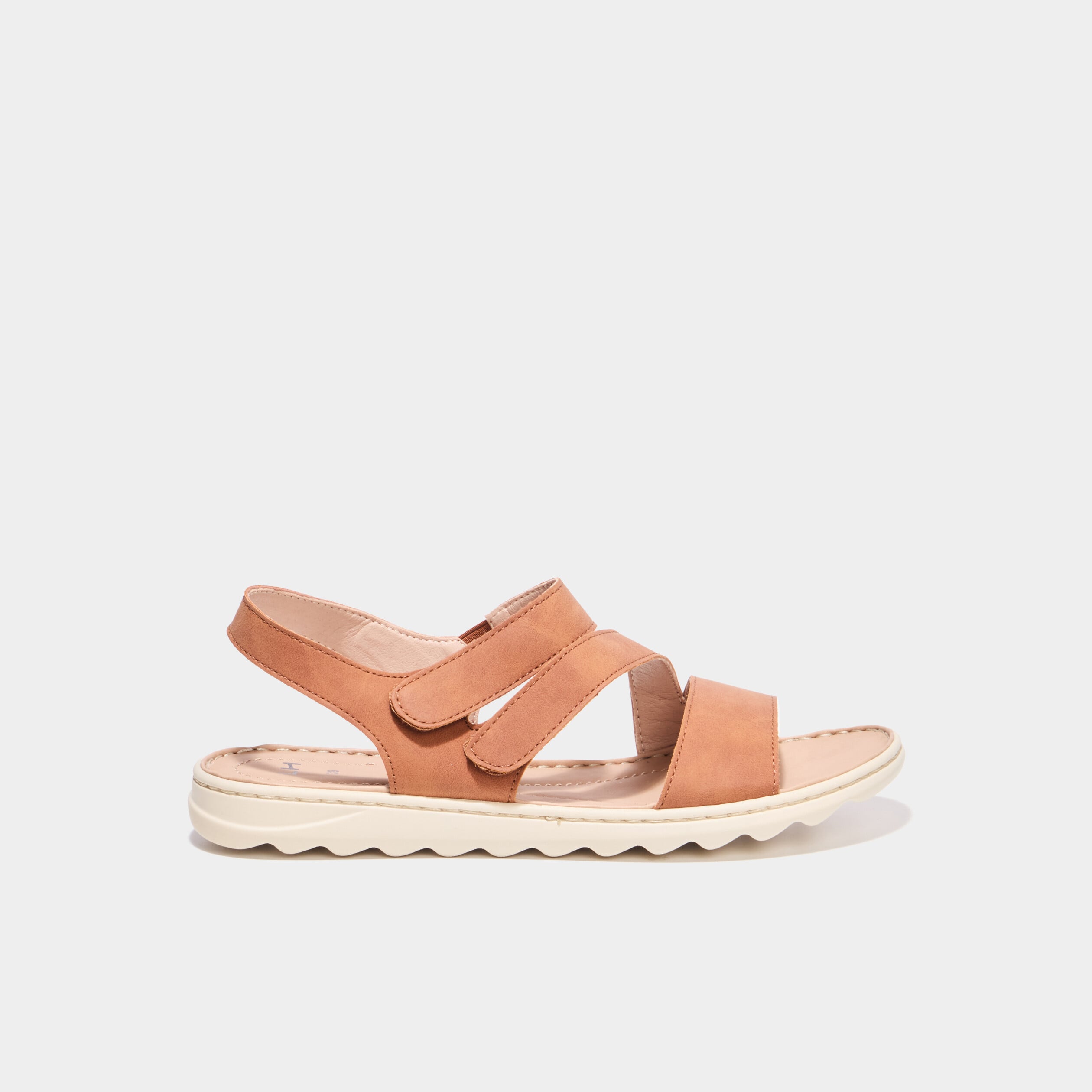 Sandales avec brides &agrave; scratchs marron femme