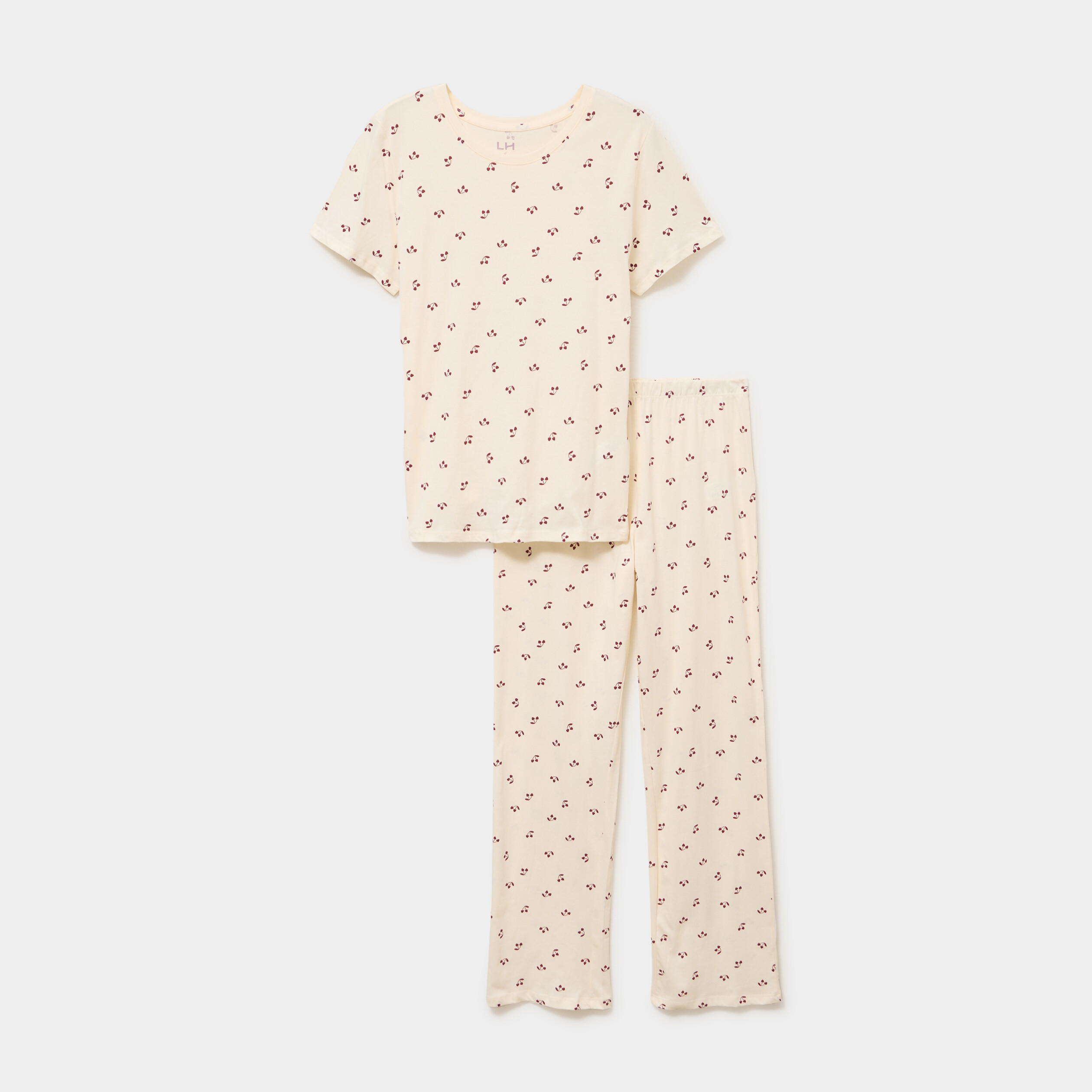 Ensemble pyjama t-shirt pantalon coton ecru femme