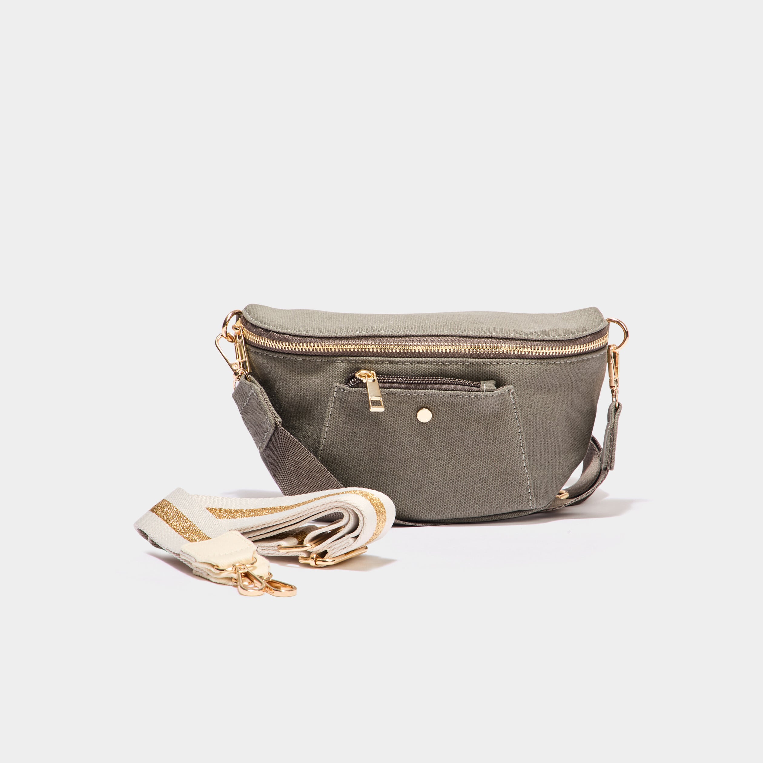 Sac banane en toile de coton canvas vert kaki femme
