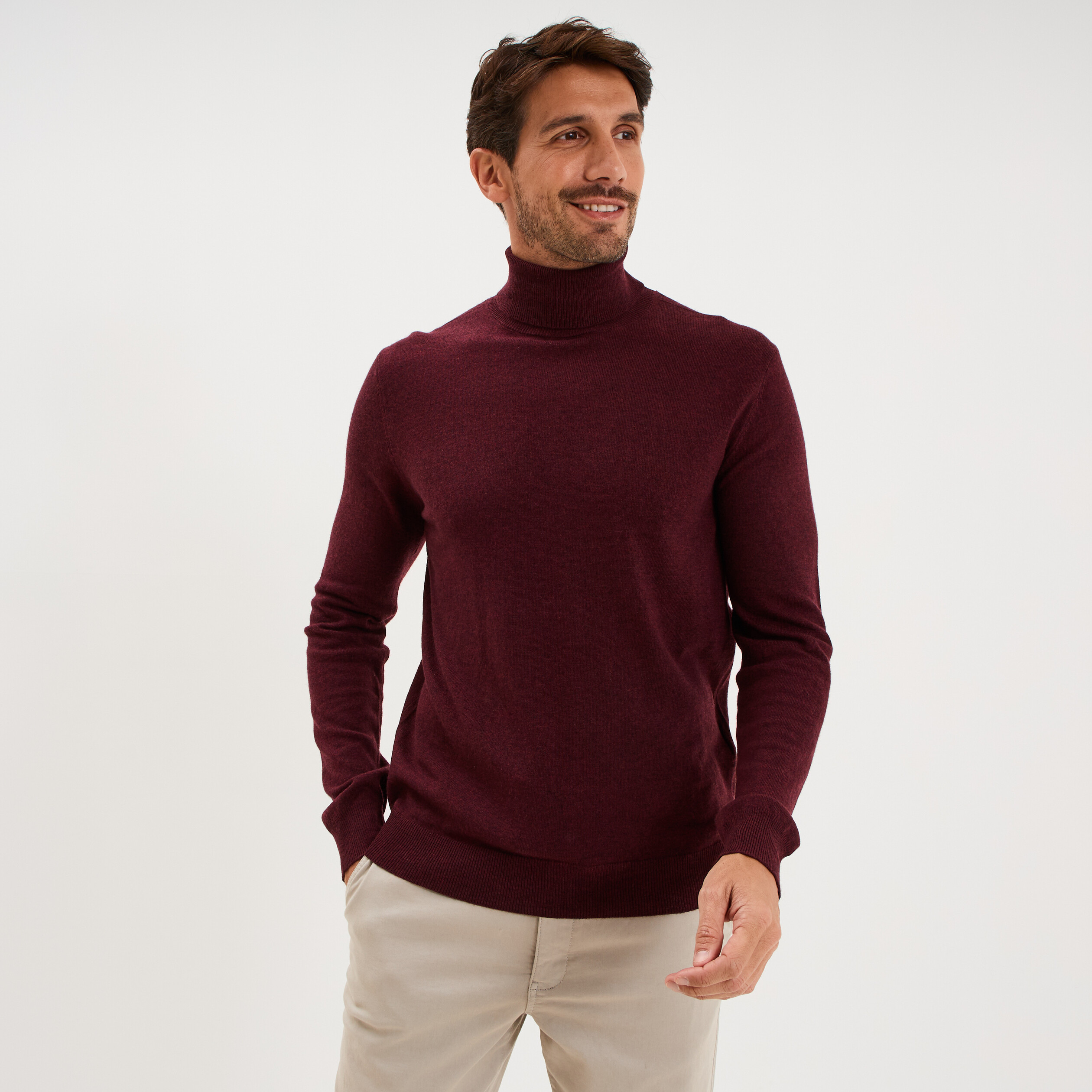 Pull col roul&eacute; manches longues violet fonc&eacute; homme