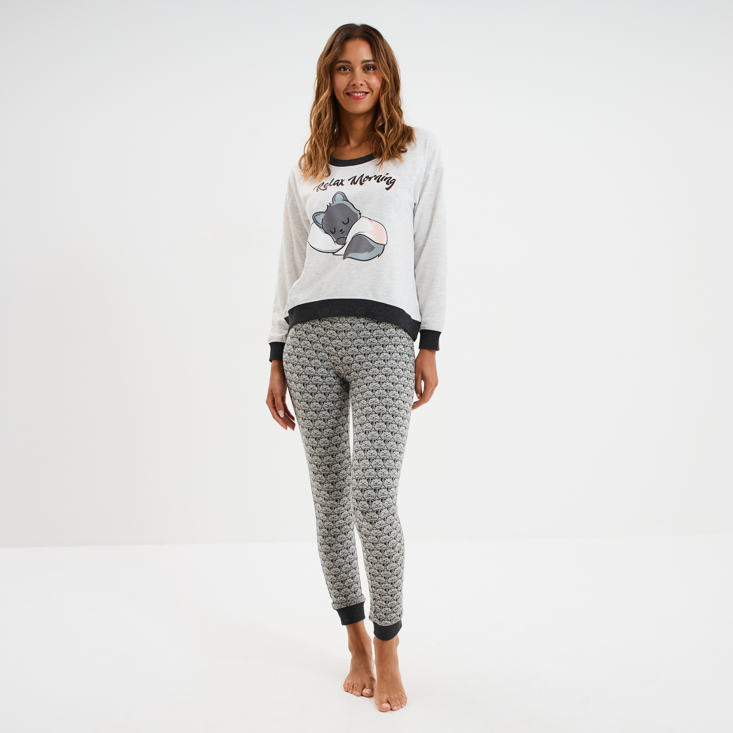 Ensemble pyjama 2 pi&egrave;ces gris clair femme