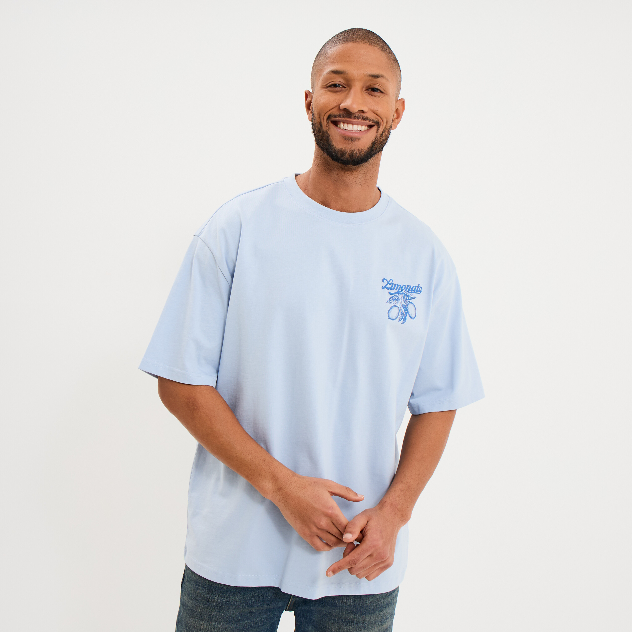 T-shirt coton &eacute;pais manches courtes bleu clair homme