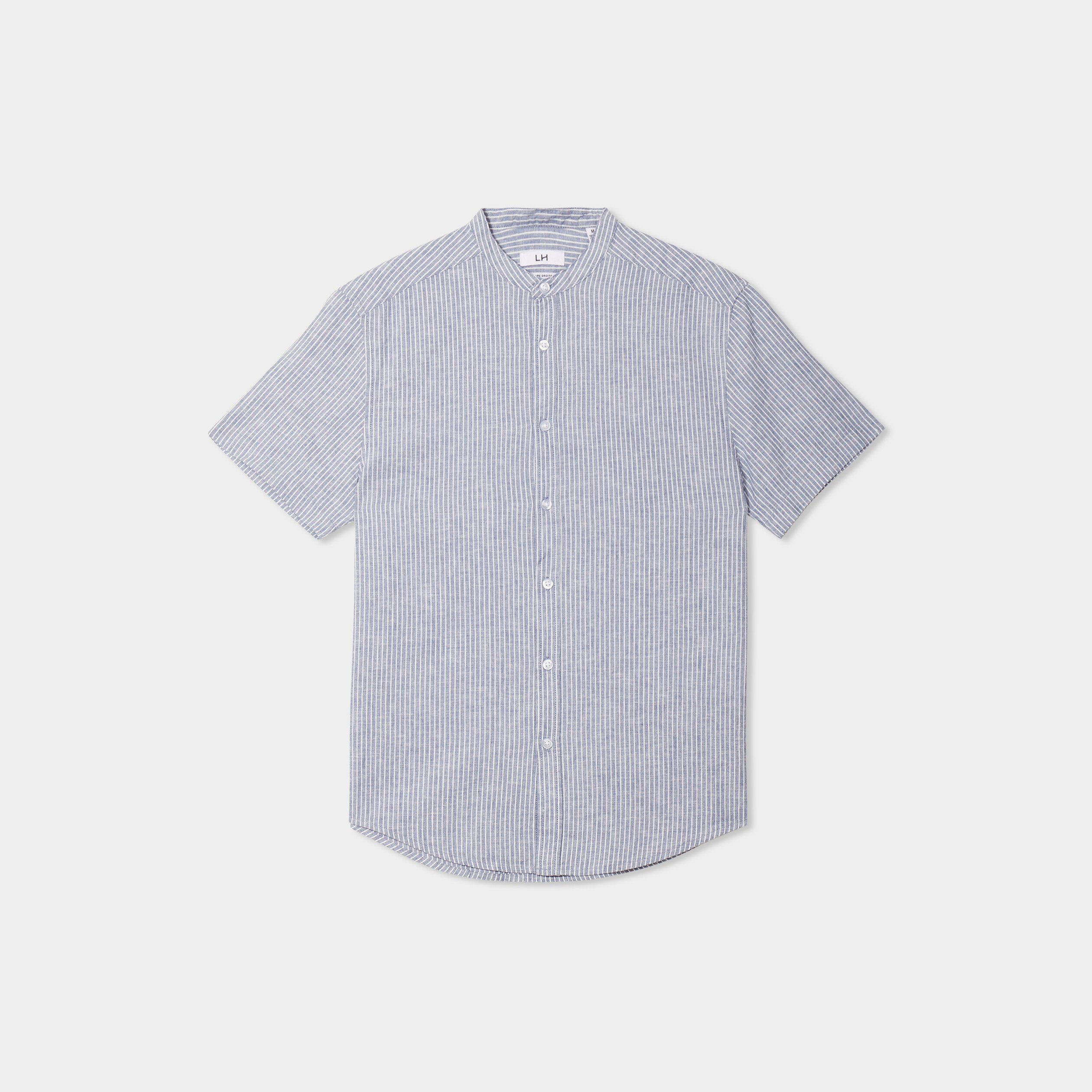 chemise col mao manches courtes bleu homme Chemise col mao manches courtes bleu homme