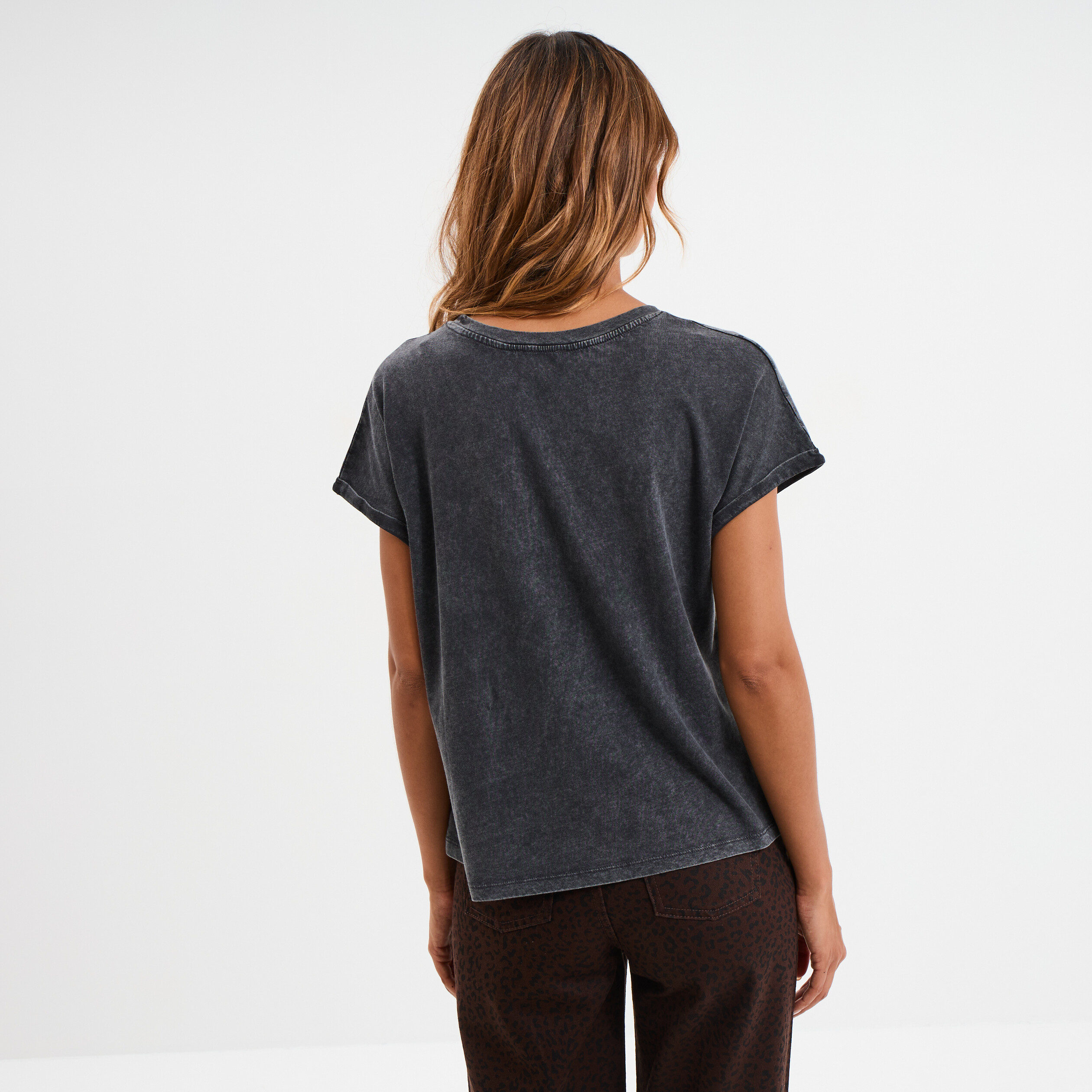 T-shirt 1 poche manches courtes coton noir femme