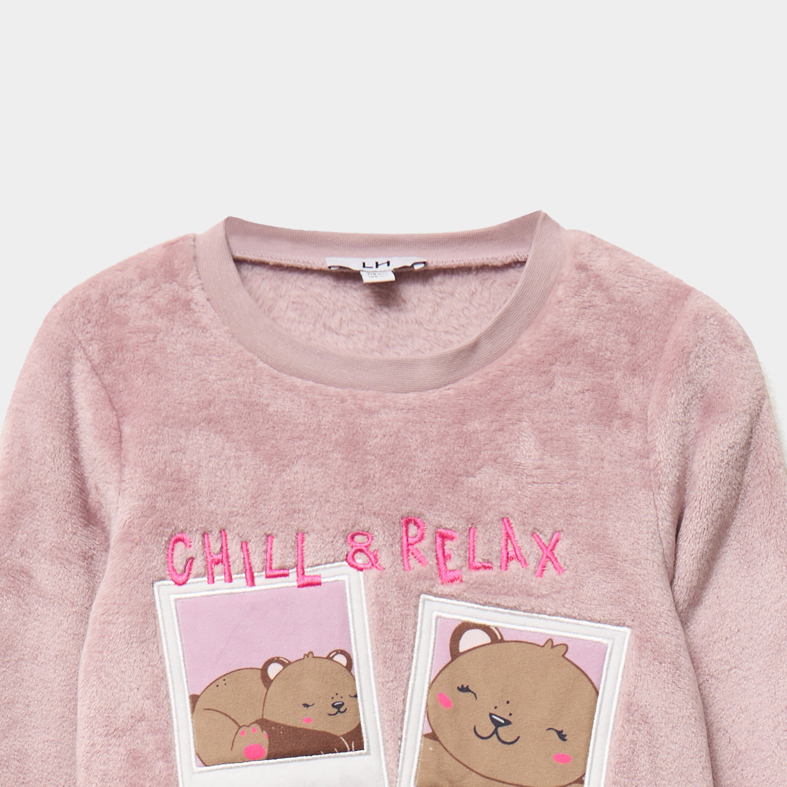 Ensemble pyjama effet velours 2 pi&egrave;ces vieux rose fille