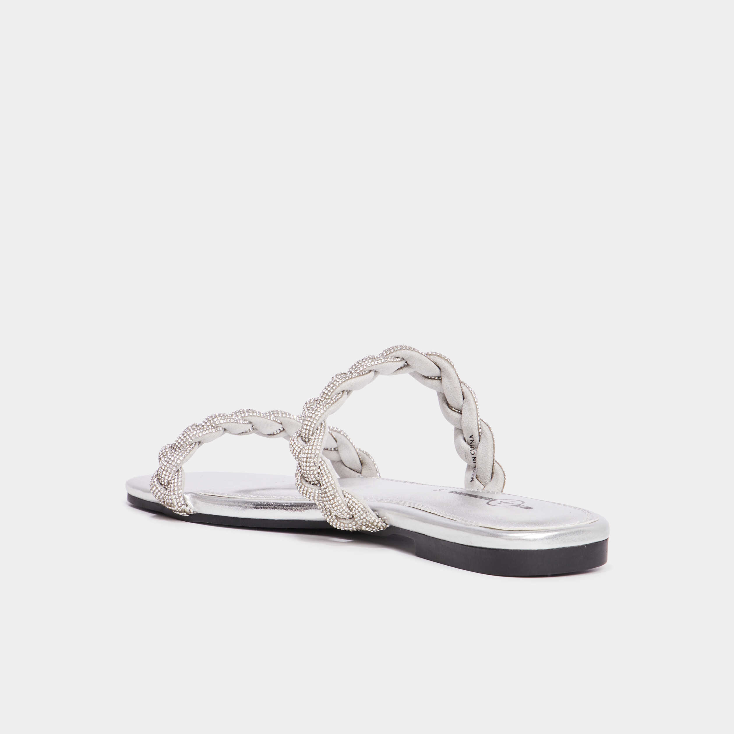Mules brides tress&eacute;es strass Mosquitos gris argent femme