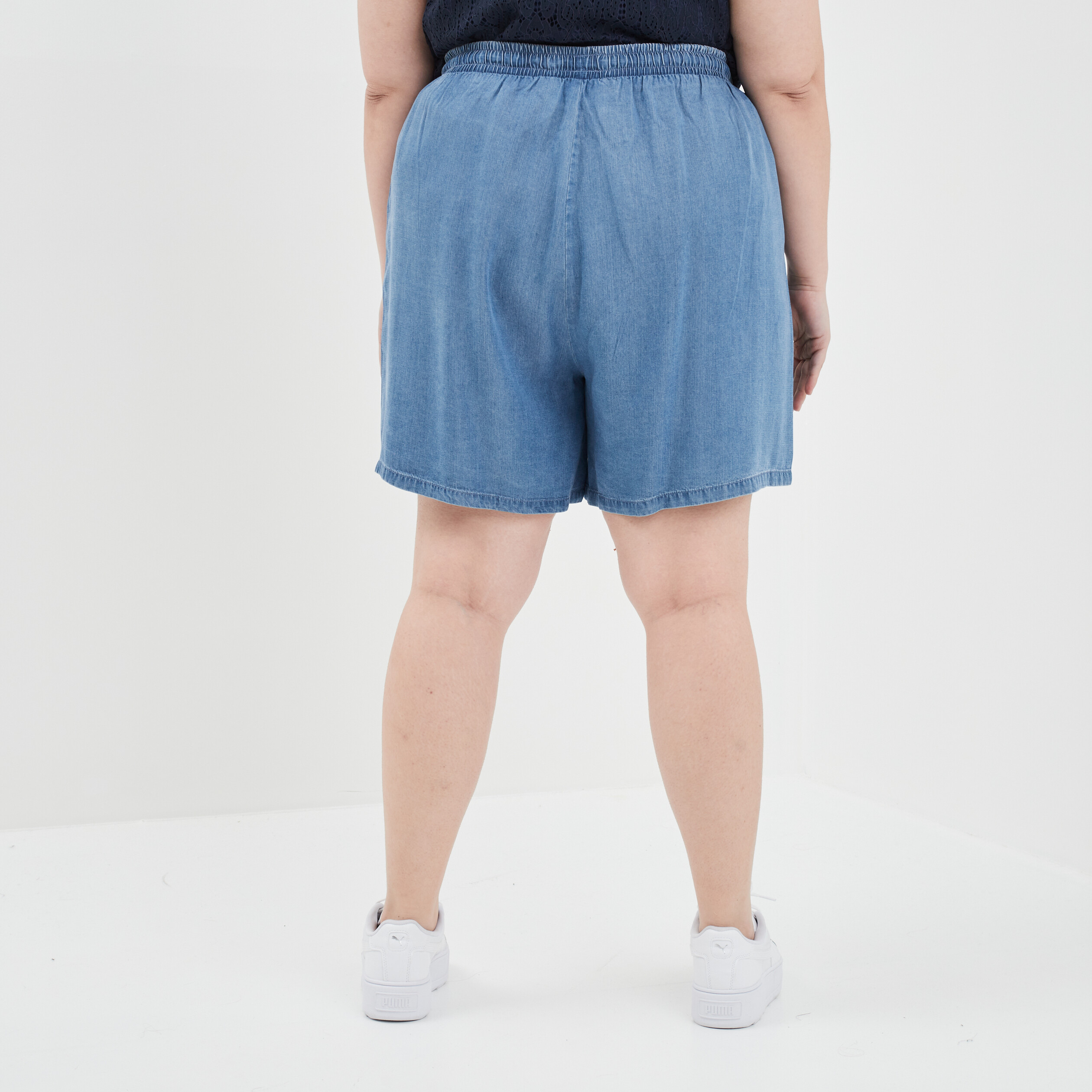 short large taille elastiquee denim stone femmegt Short large taille élastiquée denim stone femme grande taille