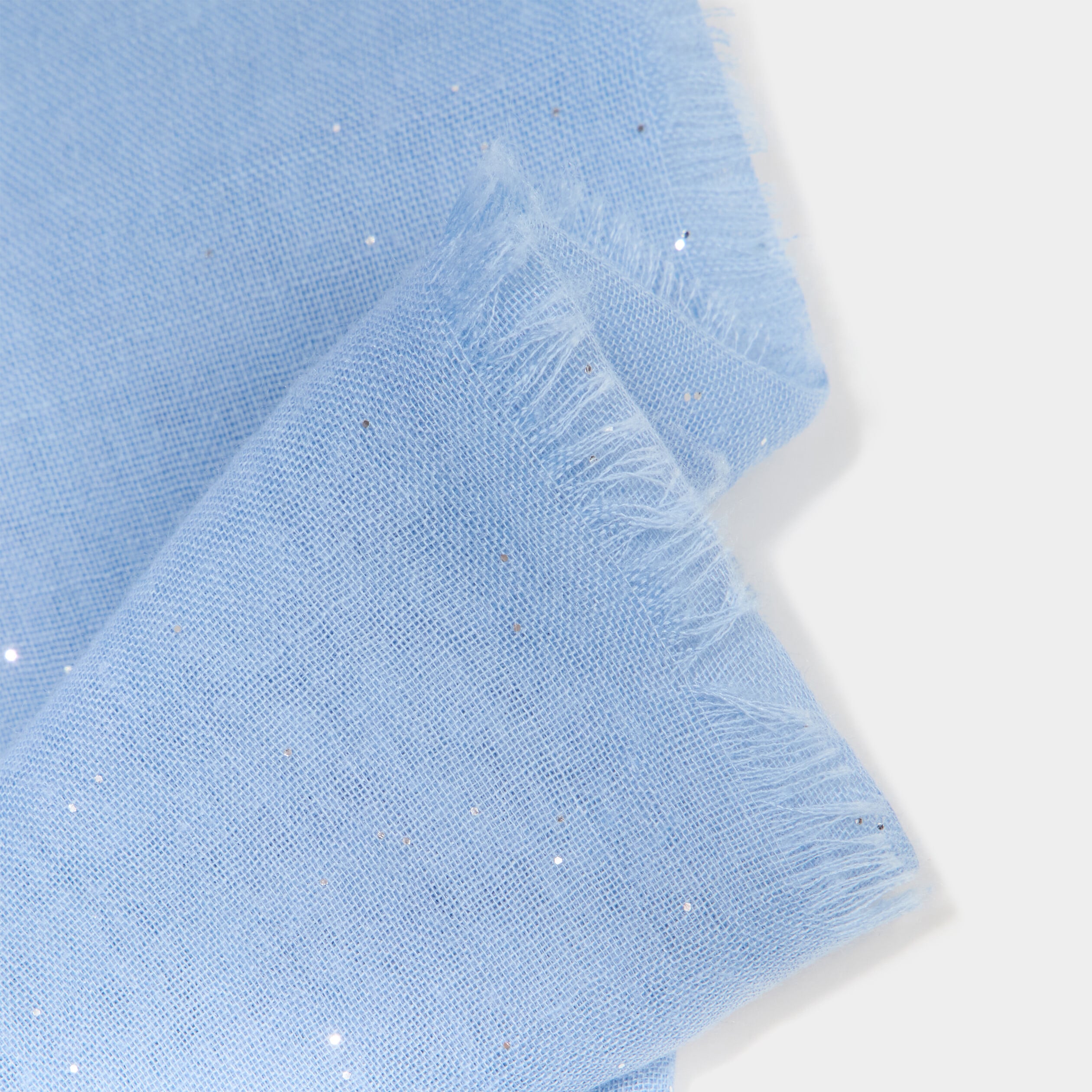Foulard bords &agrave; franges fines bleu ciel femme