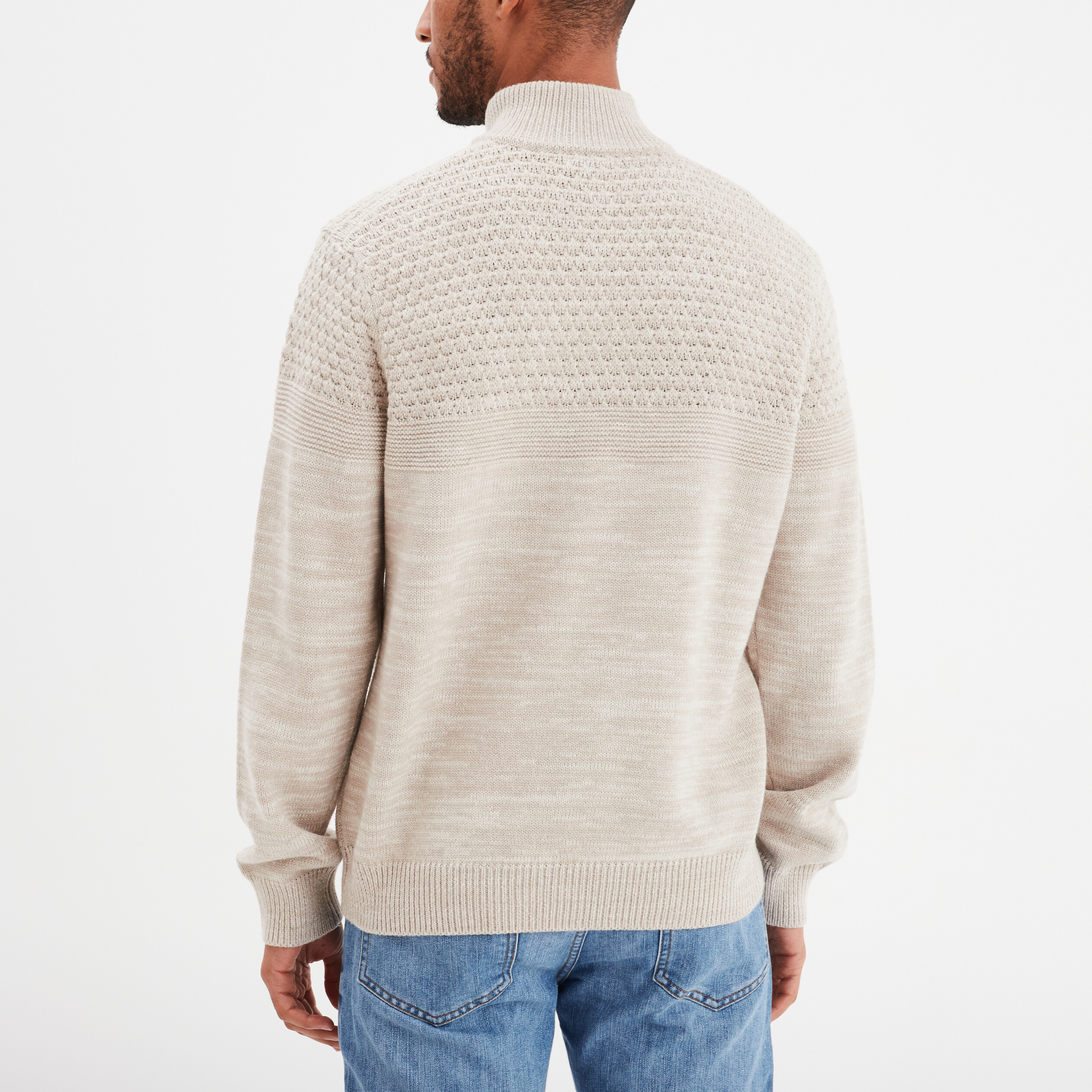 Pull col camionneur zipp&eacute; gris clair homme