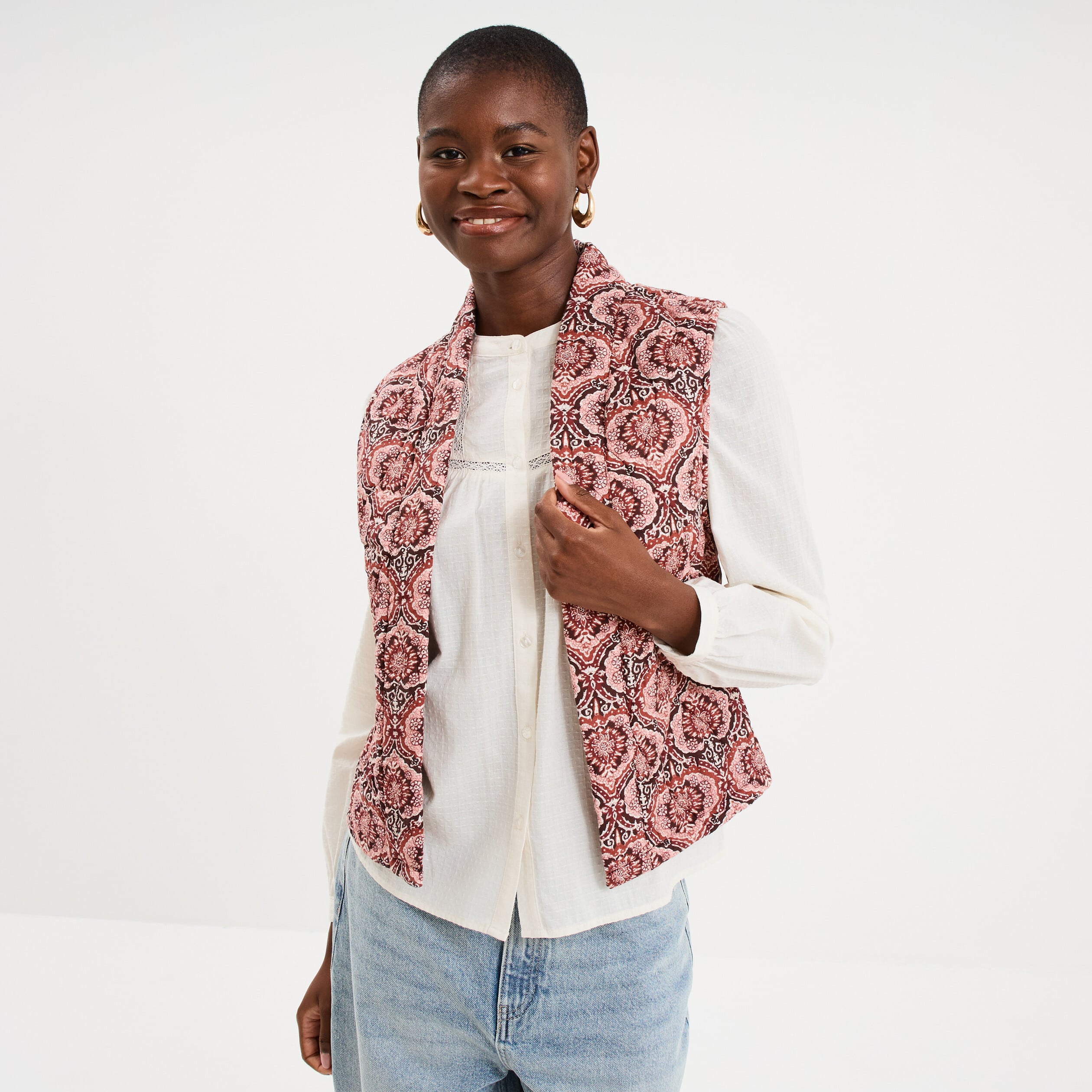 Veste sans manches matelass&eacute;e marron chocolat femme