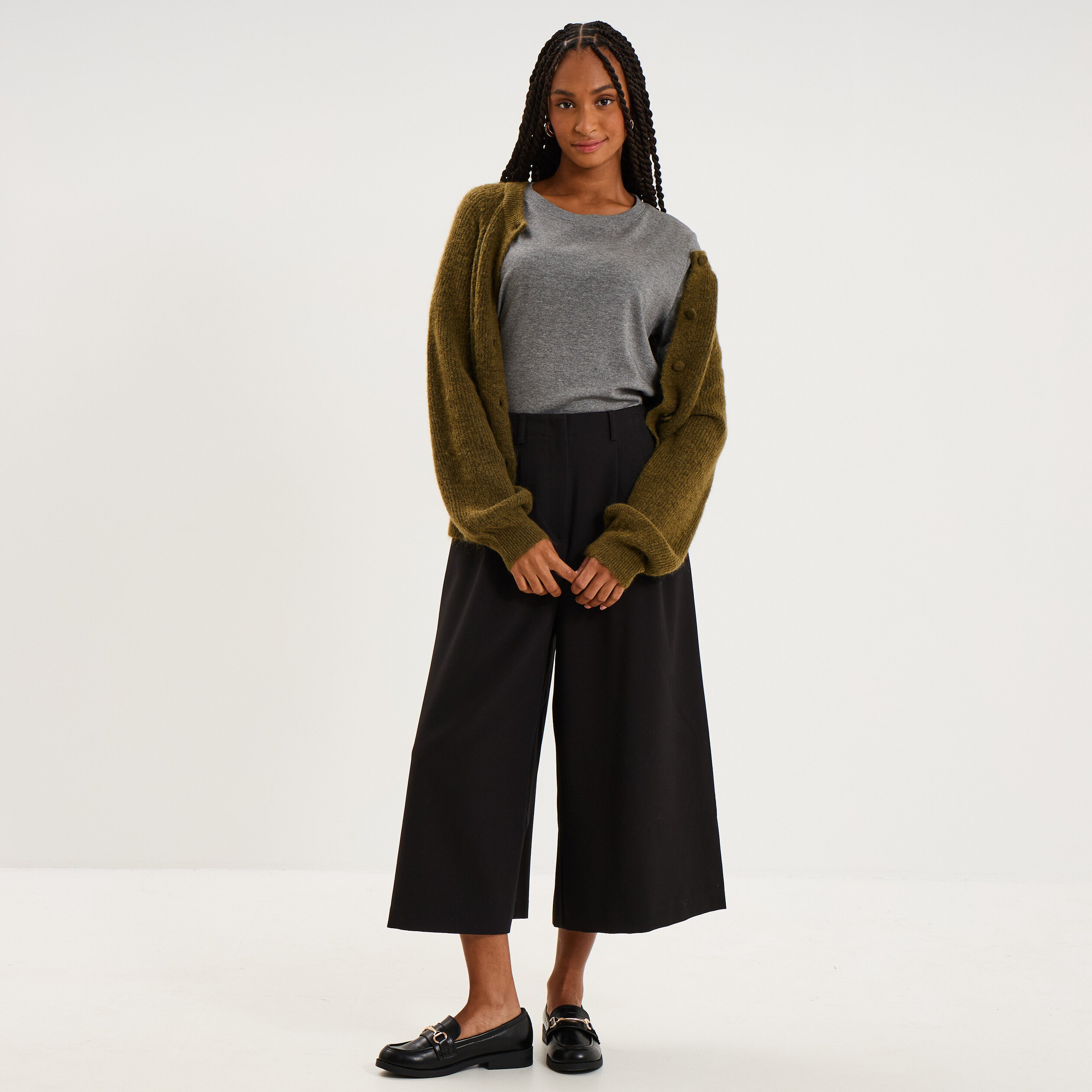 T-shirt col rond manches courtes coton gris femme