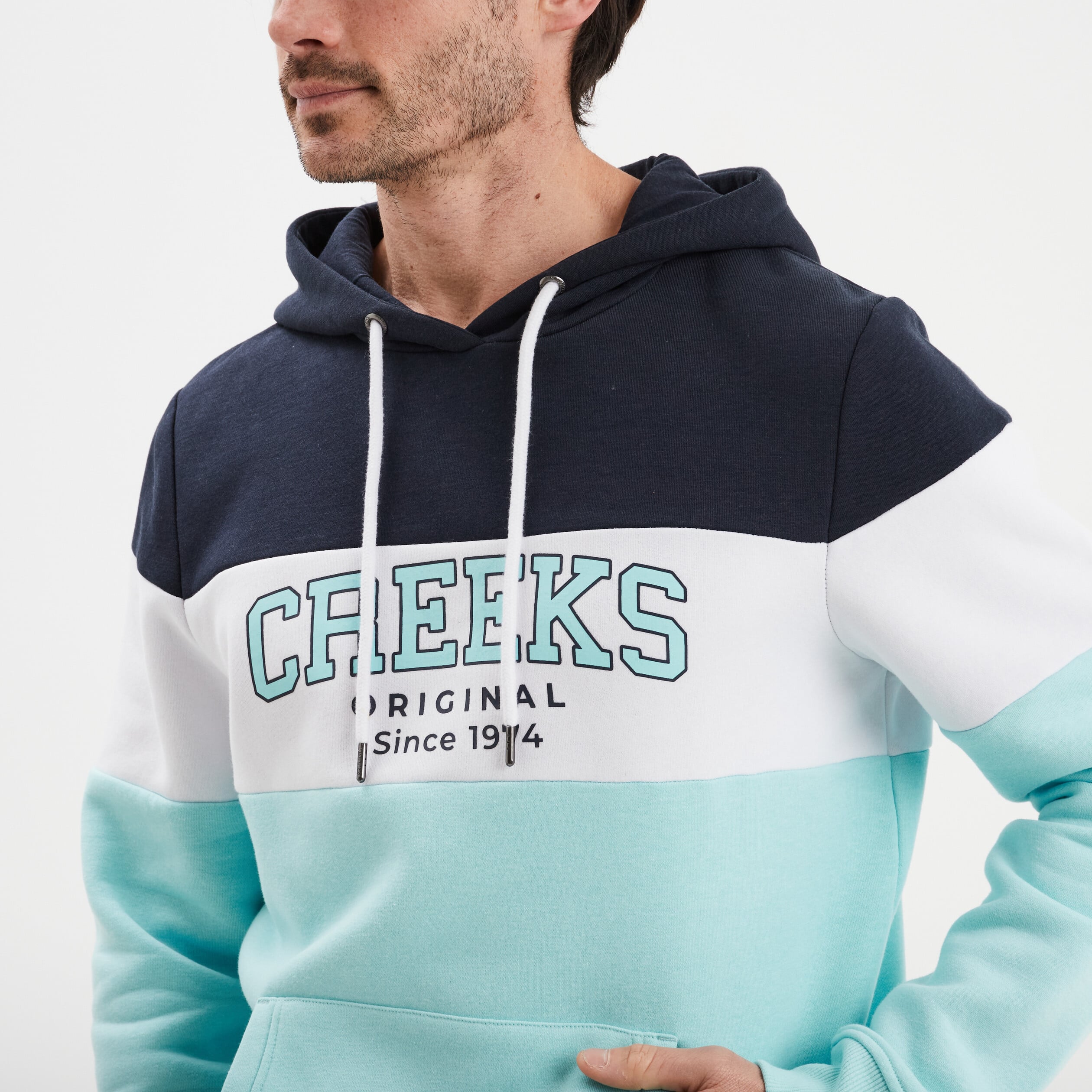 Sweat &agrave; capuche hoodie Creeks bleu turquoise homme