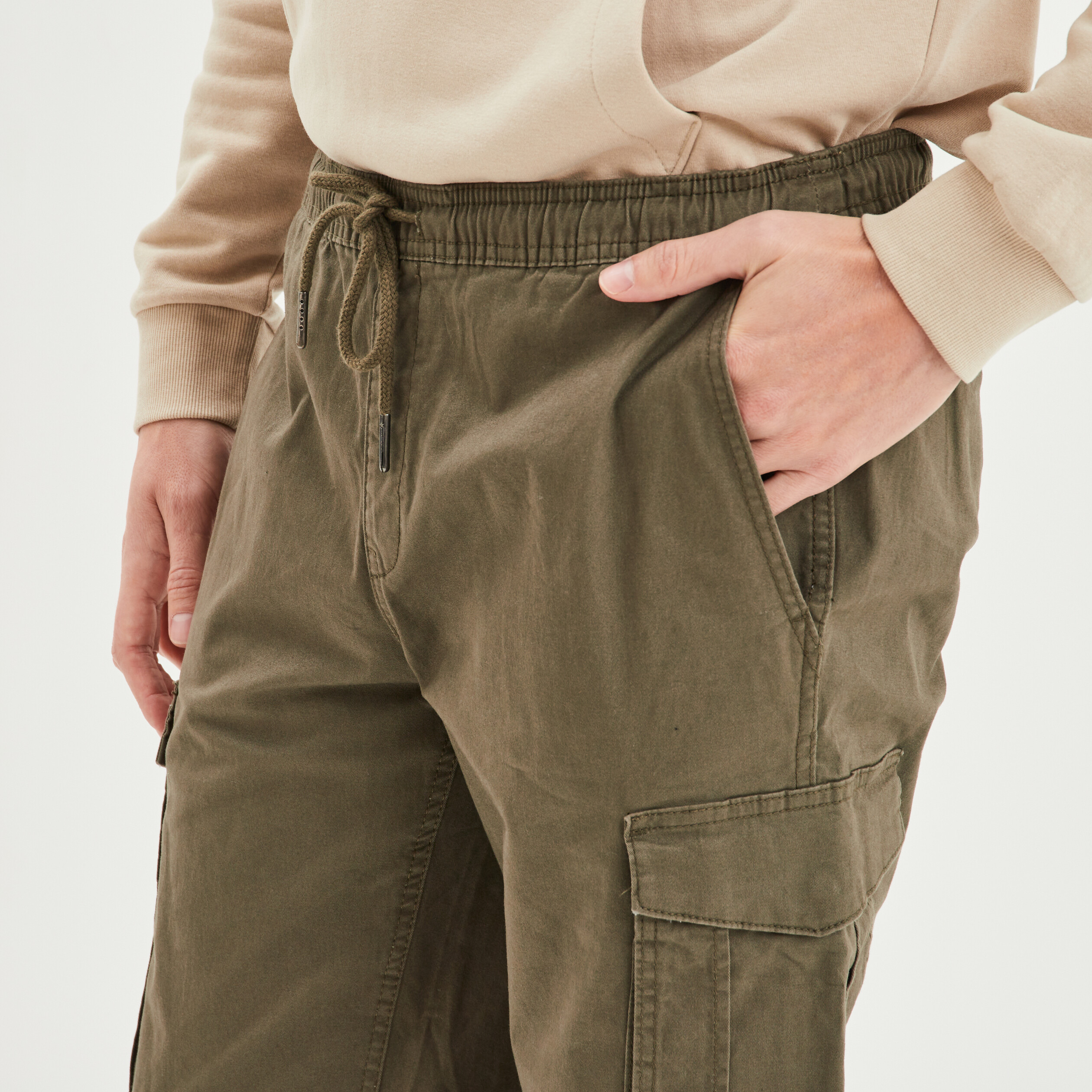 Pantalon cargo en coton vert kaki homme