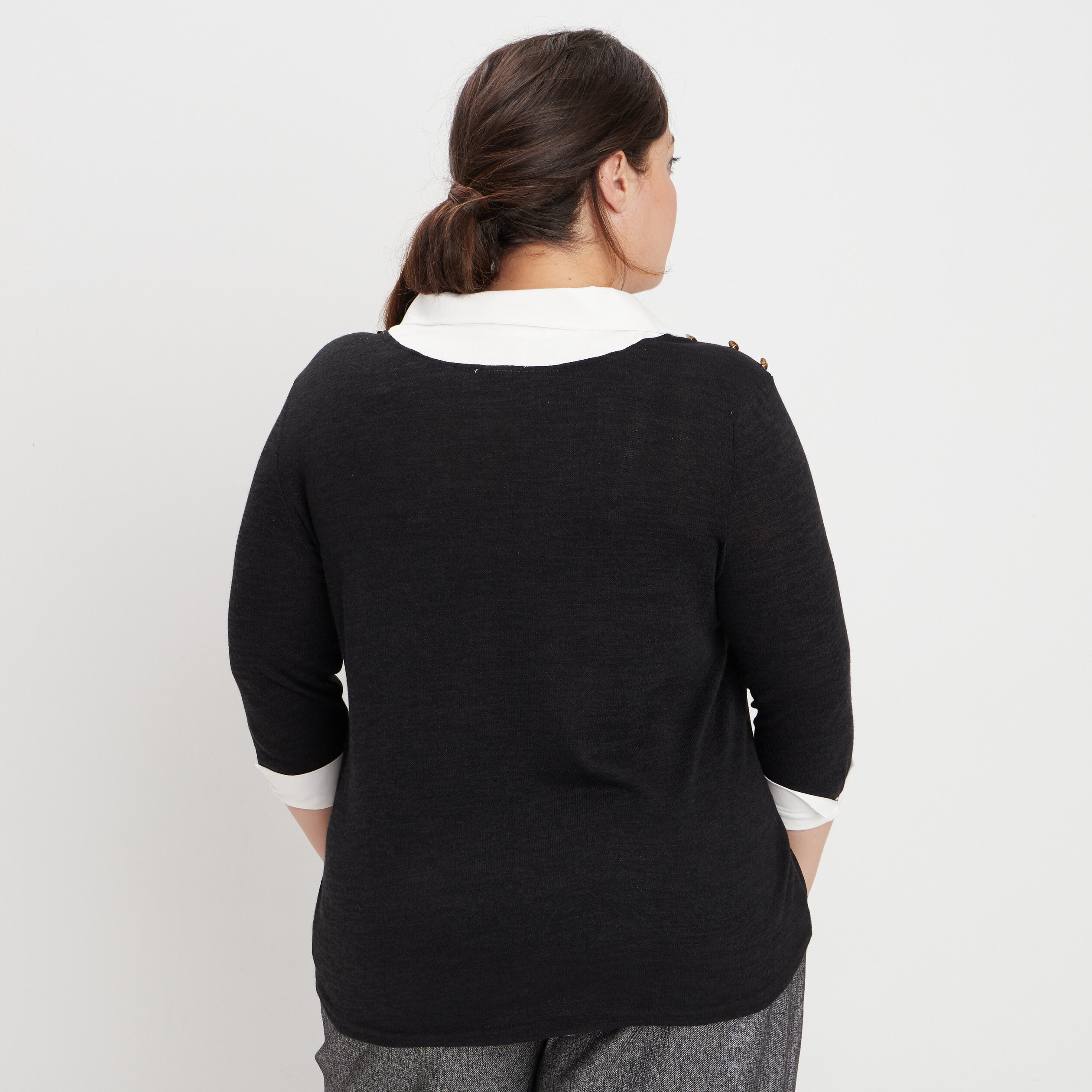pull empiecement chemisier noir femmegt Pull empiècement chemisier noir femme grande taille