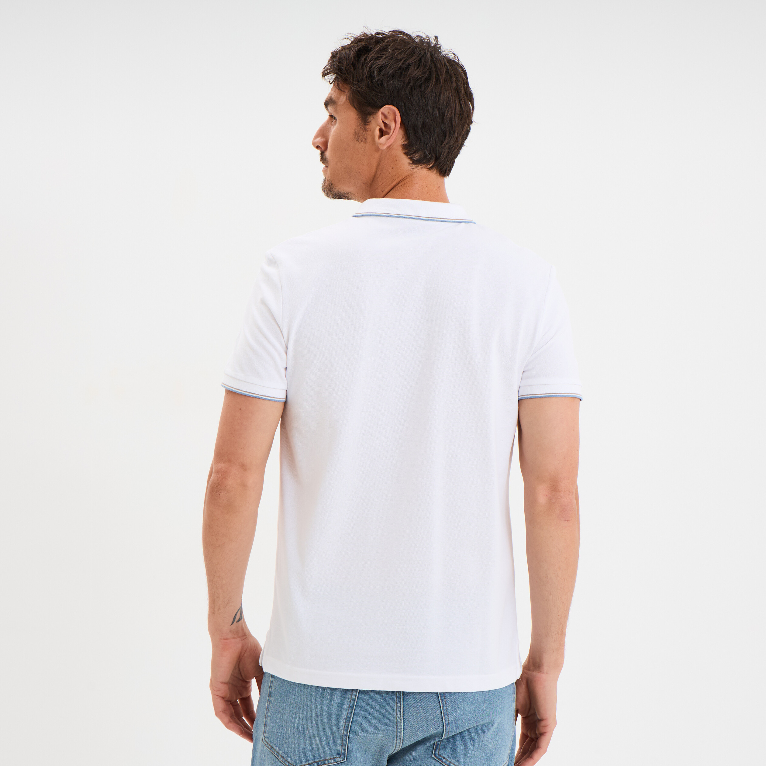 Polo piqu&eacute; coton manches courtes blanc homme