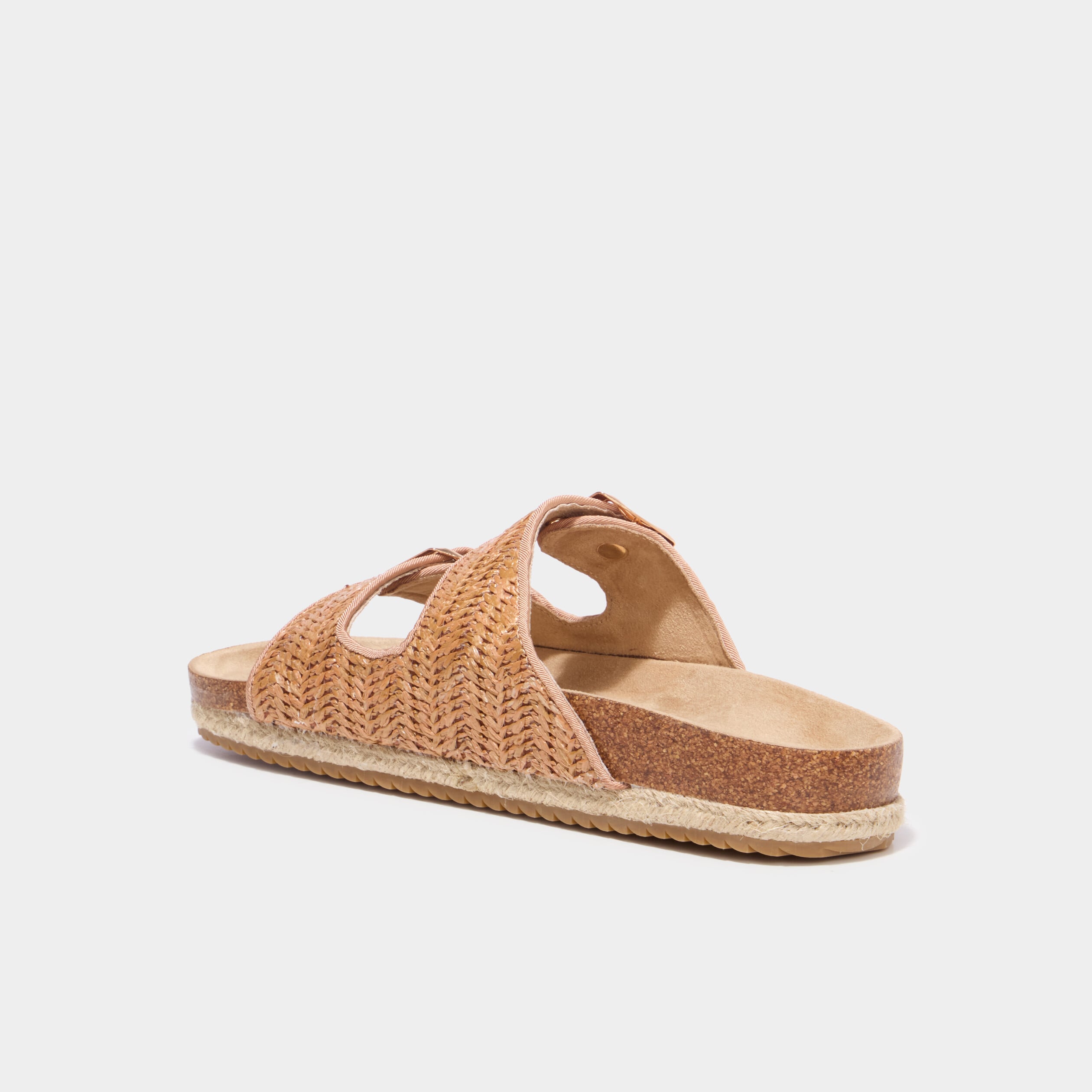 Mules plates tress&eacute;es avec boucles marron femme