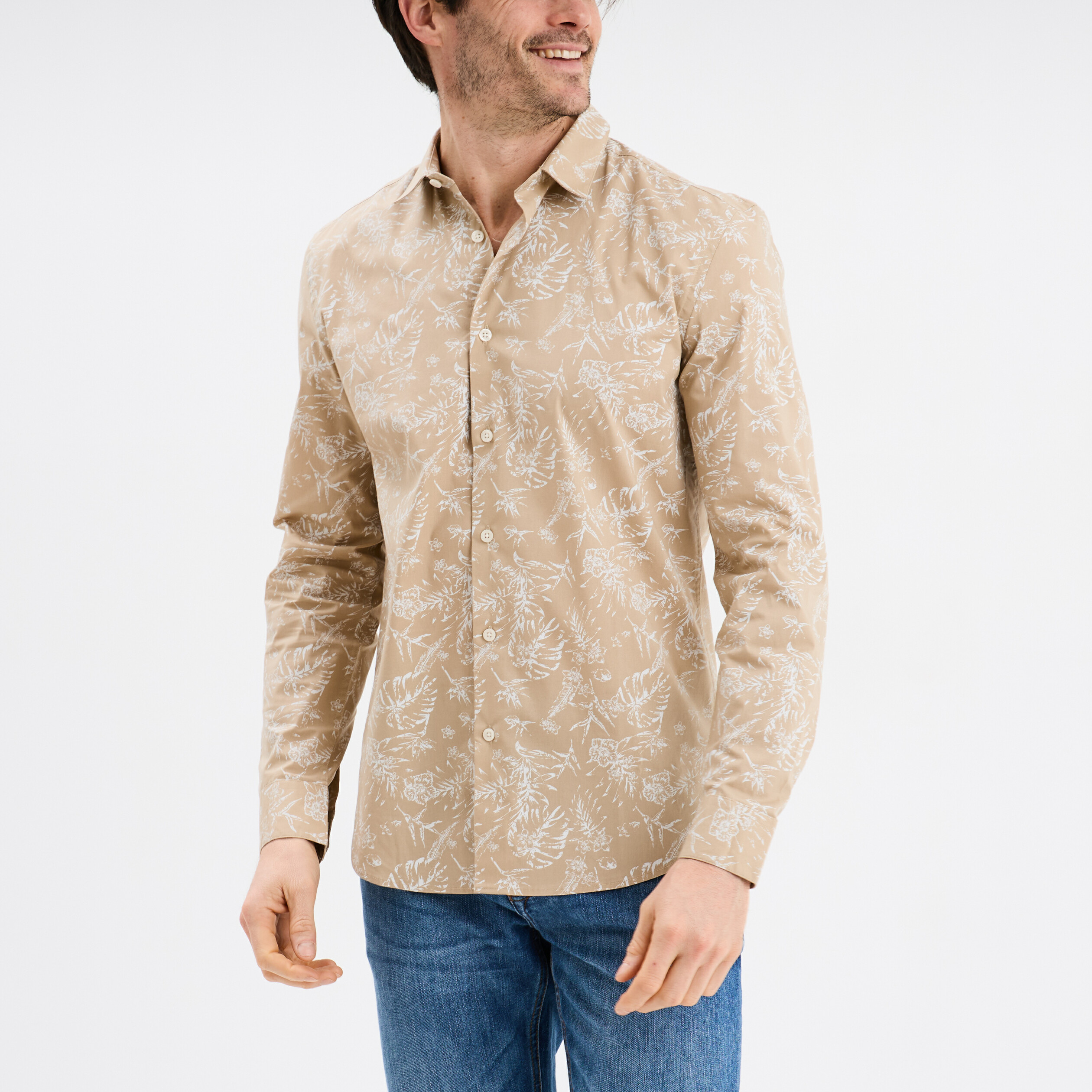 chemise ajustee col francais beige homme Chemise ajustée col français beige homme