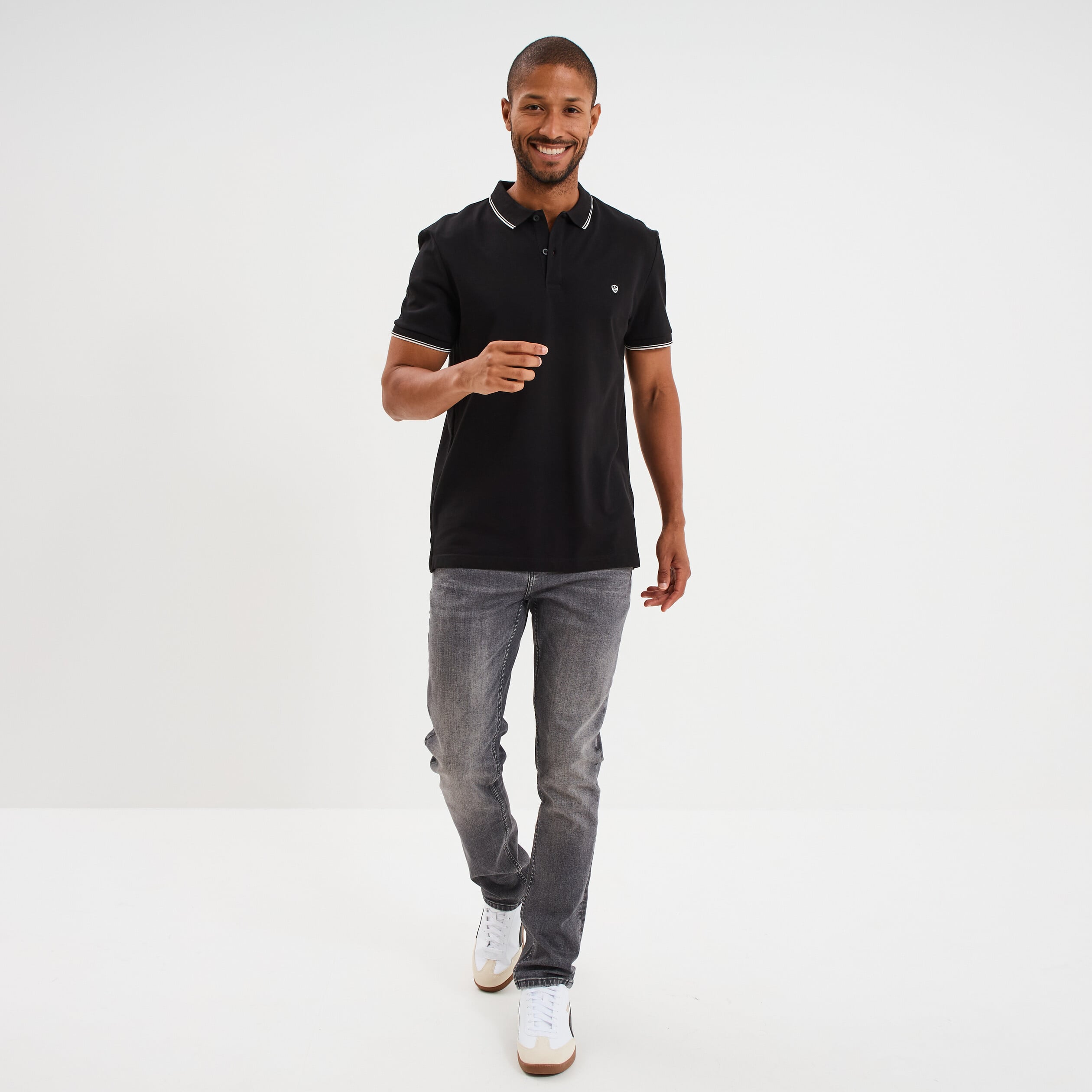 Polo piqu&eacute; coton manches courtes noir homme