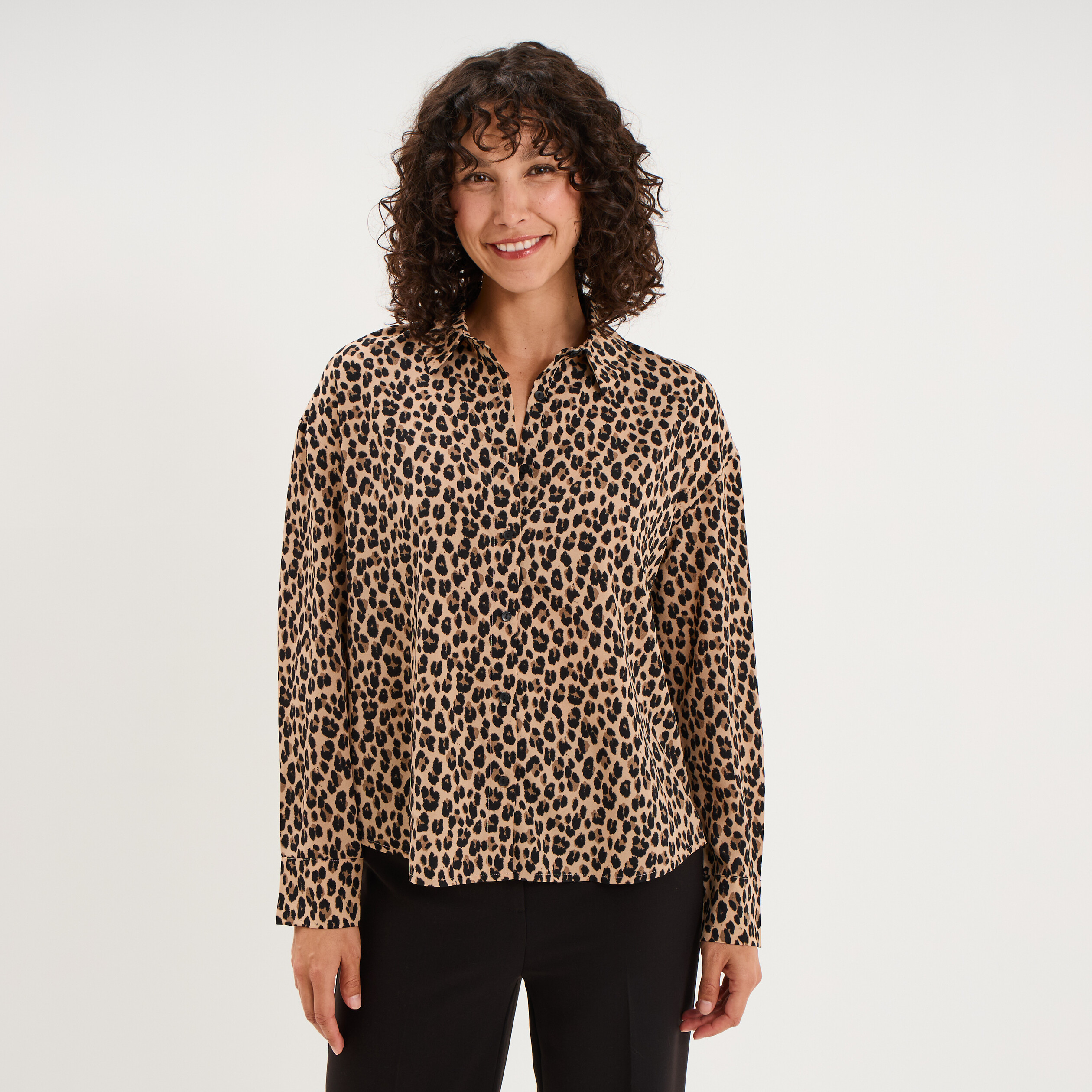 Chemise fluide manches longues beige clair femme
