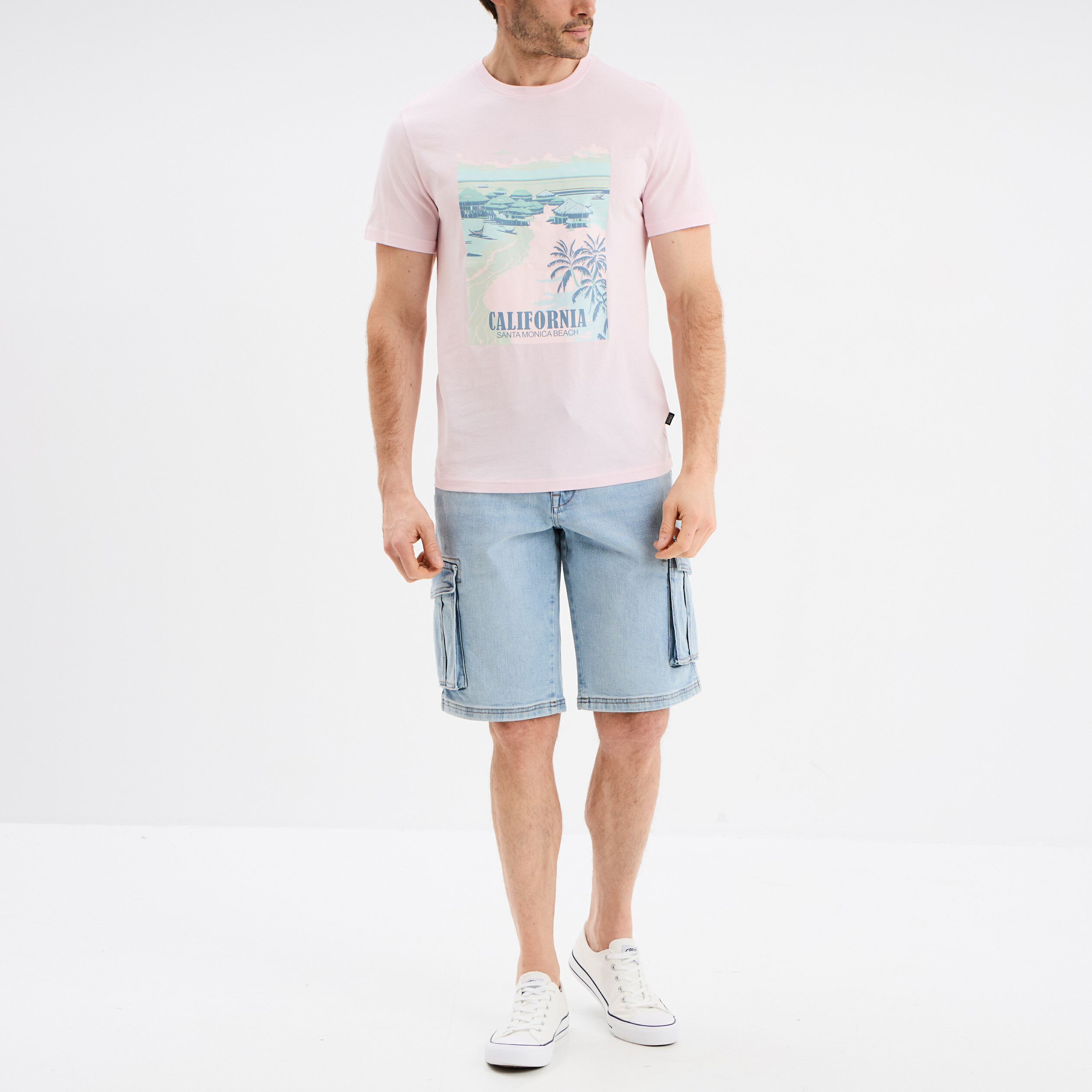 t shirt col rond manches courtes coton rose clair homme T-shirt col rond manches courtes coton rose clair homme