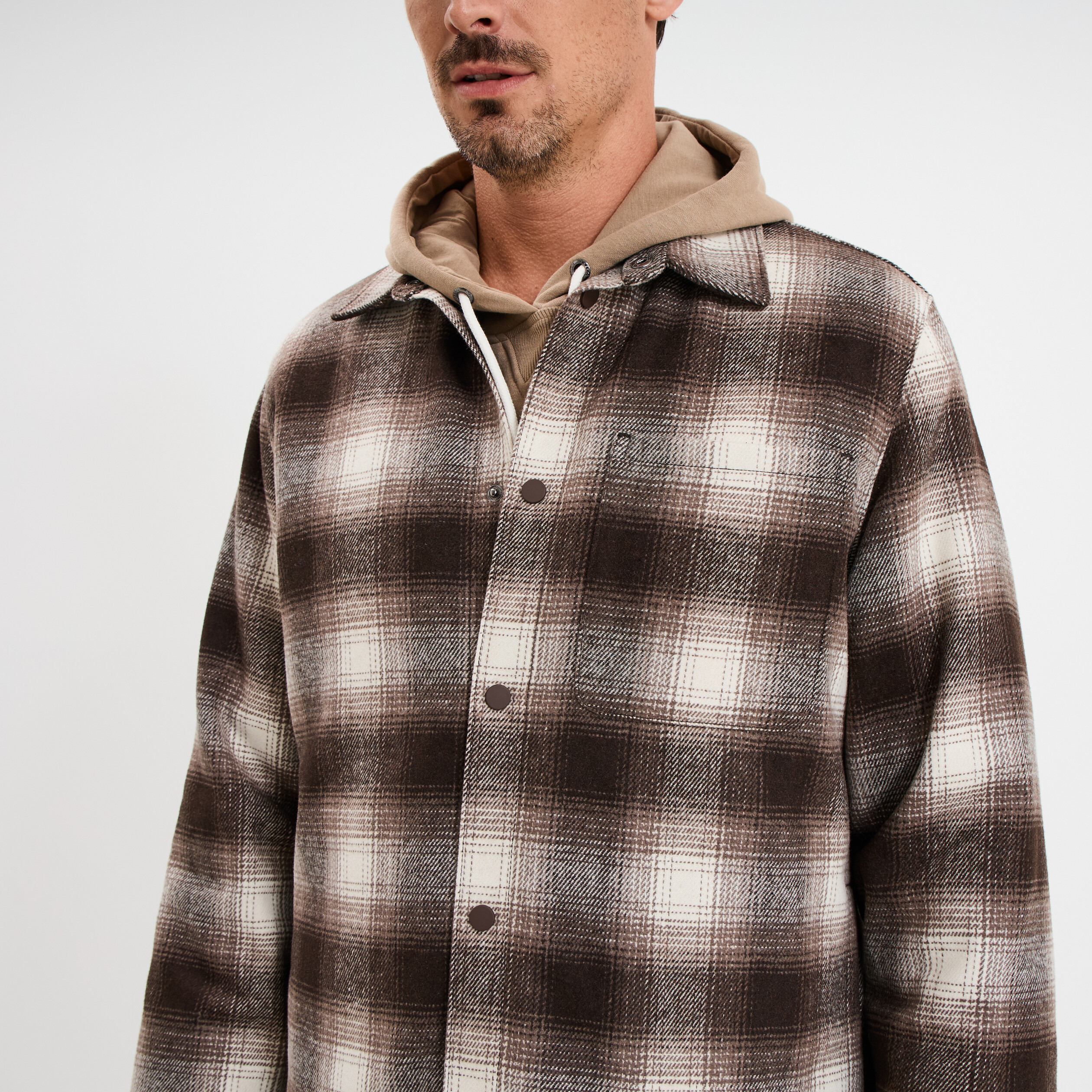 Surchemise 1 poche manches longues taupe homme