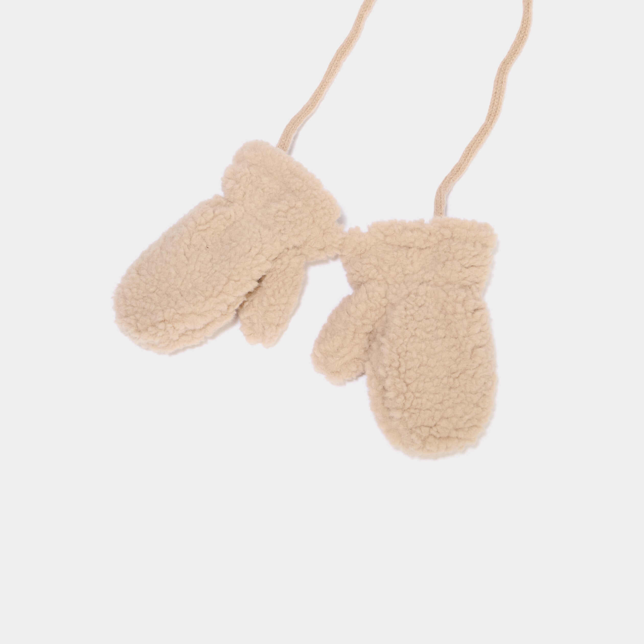 Mouffles effet polaire avec cordon sable b&eacute;b&eacute;