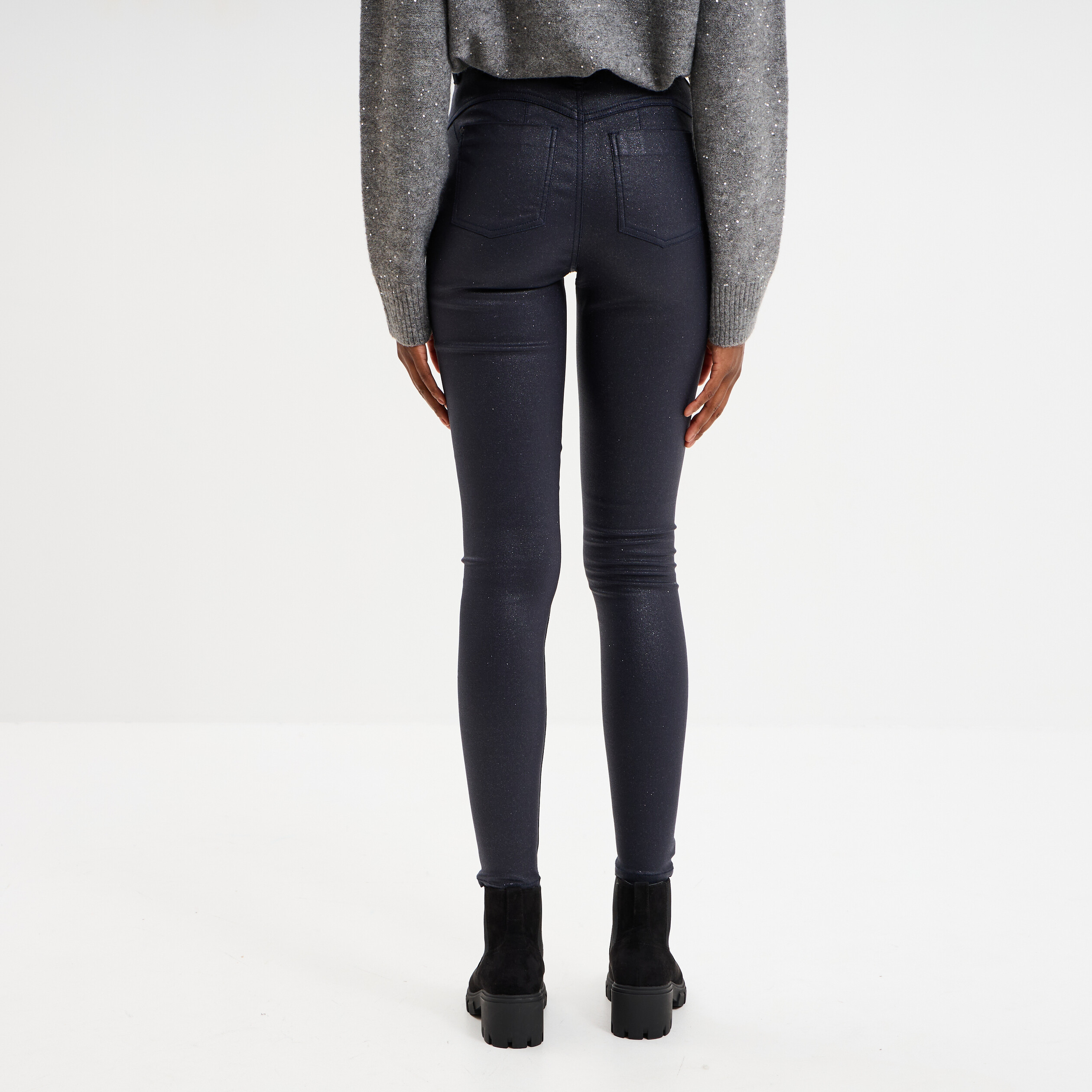 Pantalon enduit skinny push-up Liberto bleu marine femme La Halle