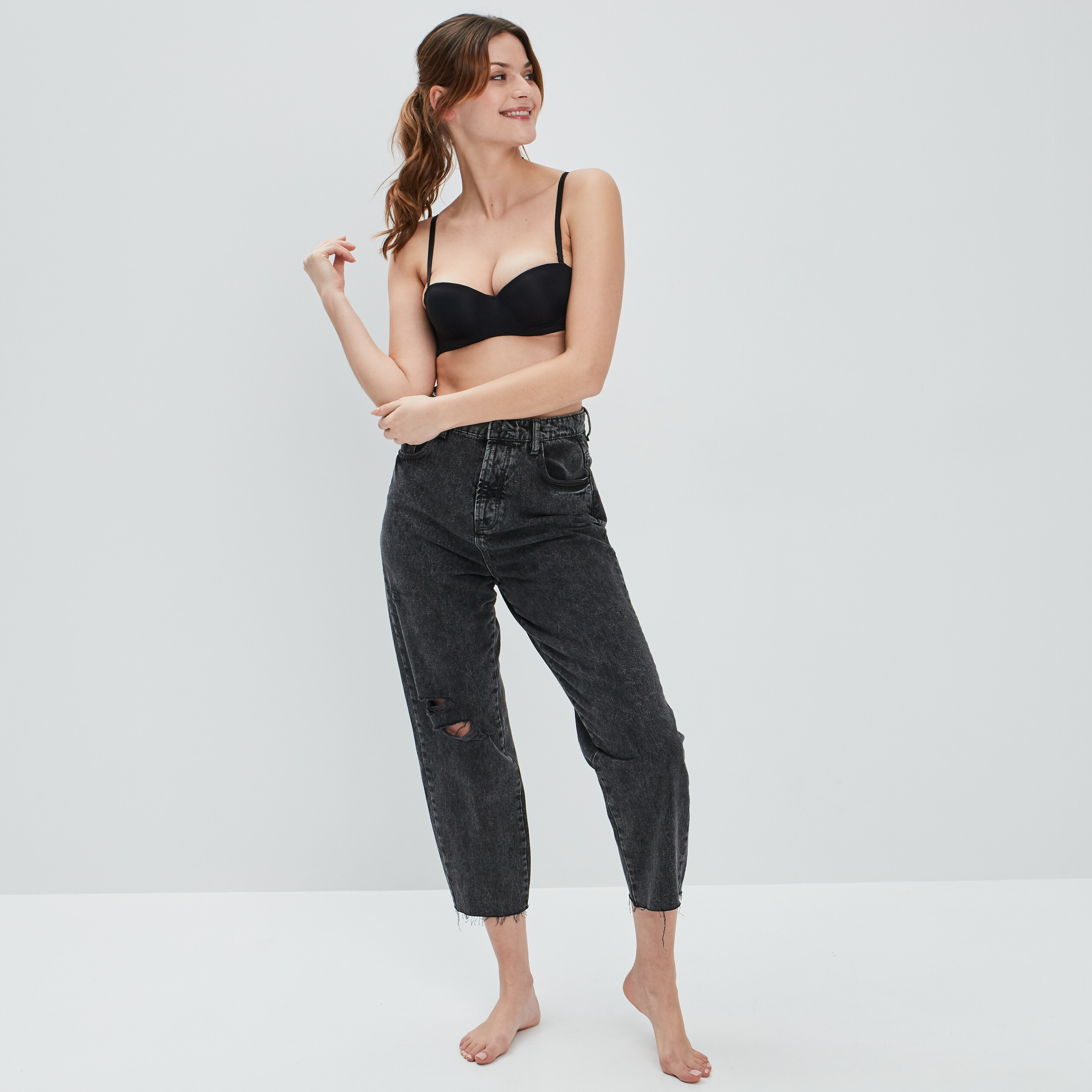 Soutien-gorge balconnet microfibre noir femme