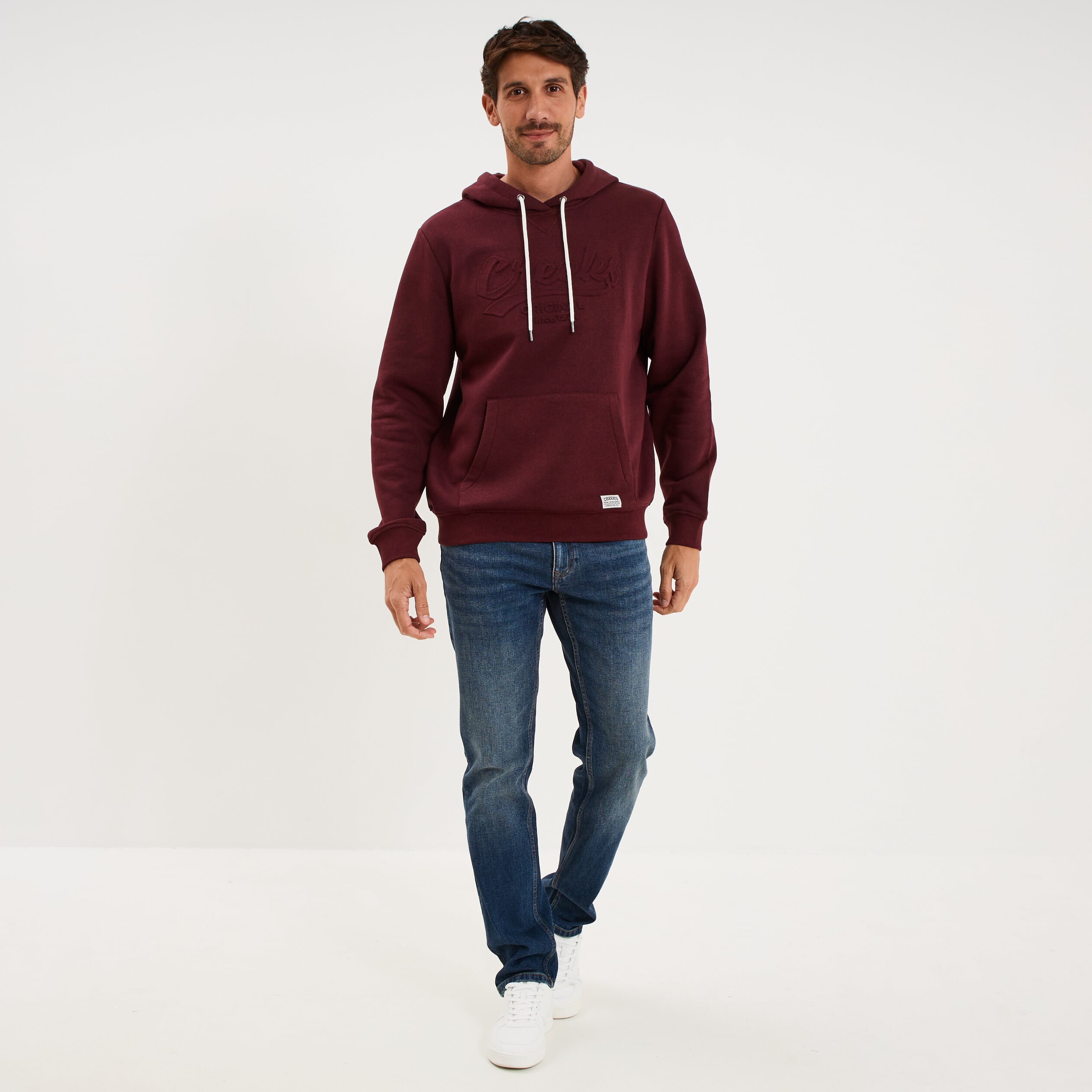 Sweat hoodie 1 poche et capuche prune homme