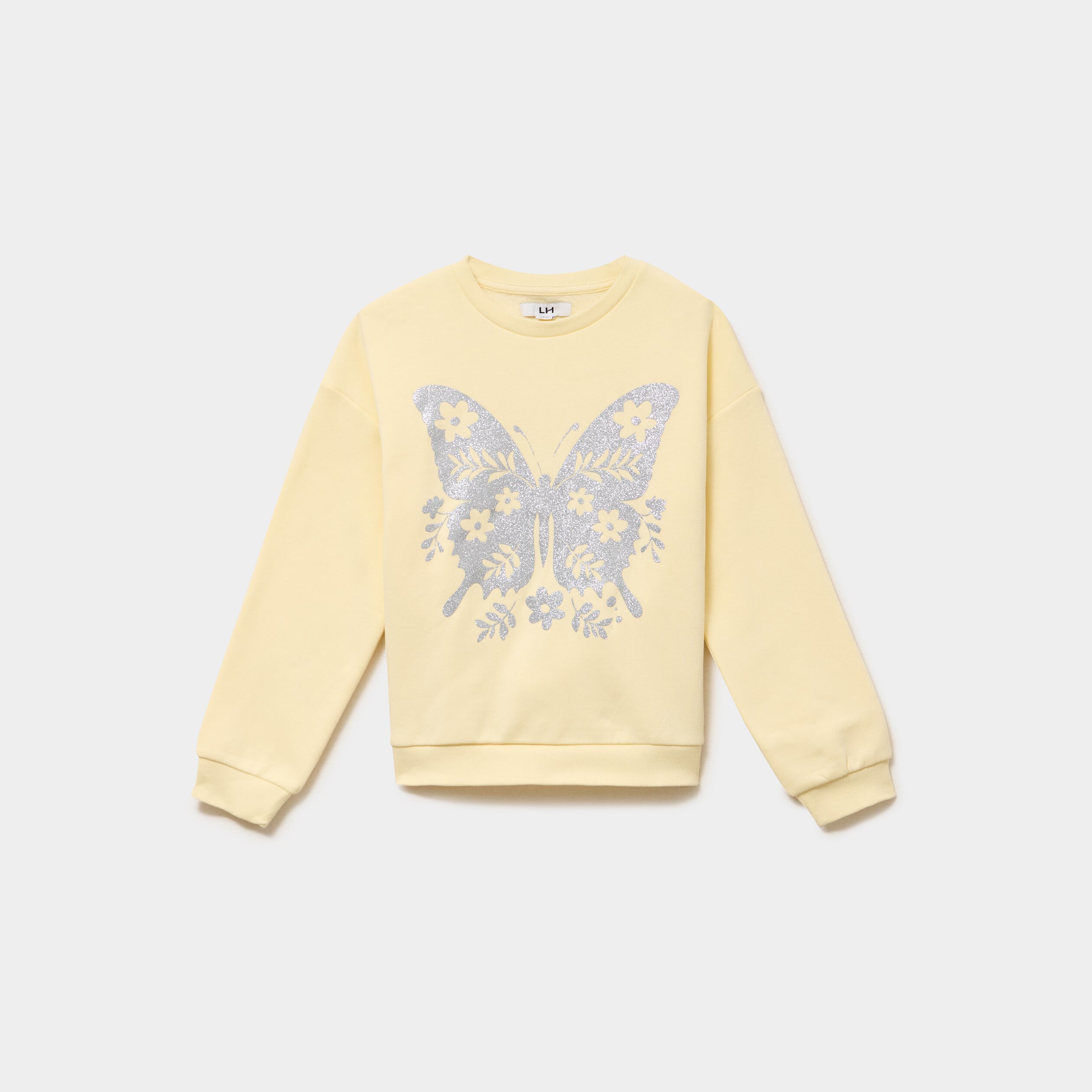 Sweat oversize col rond manches longues jaune clair fille