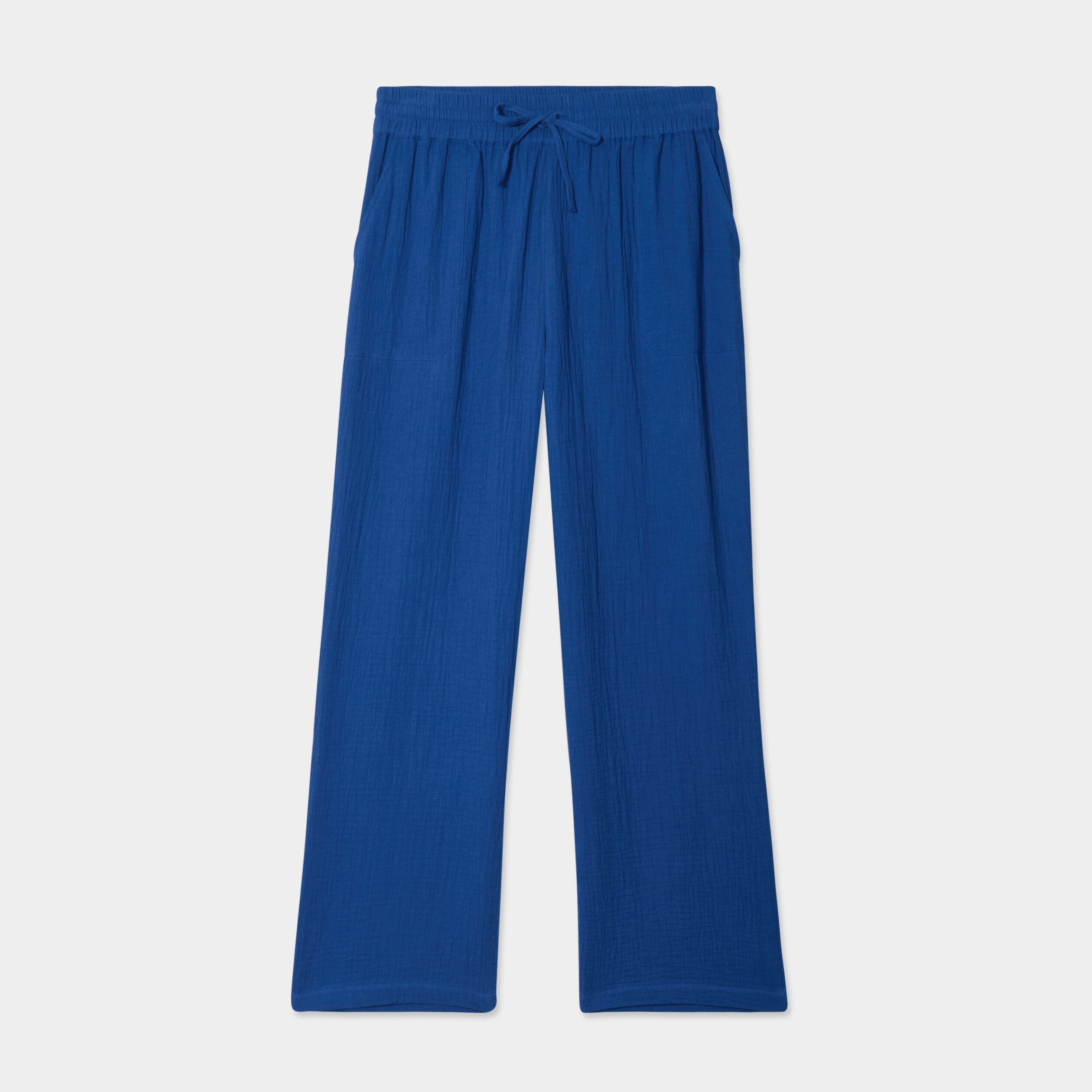 pantalon fluide elastique gaze de coton bleu marine femme Pantalon fluide élastiqué gaze de coton bleu marine femme