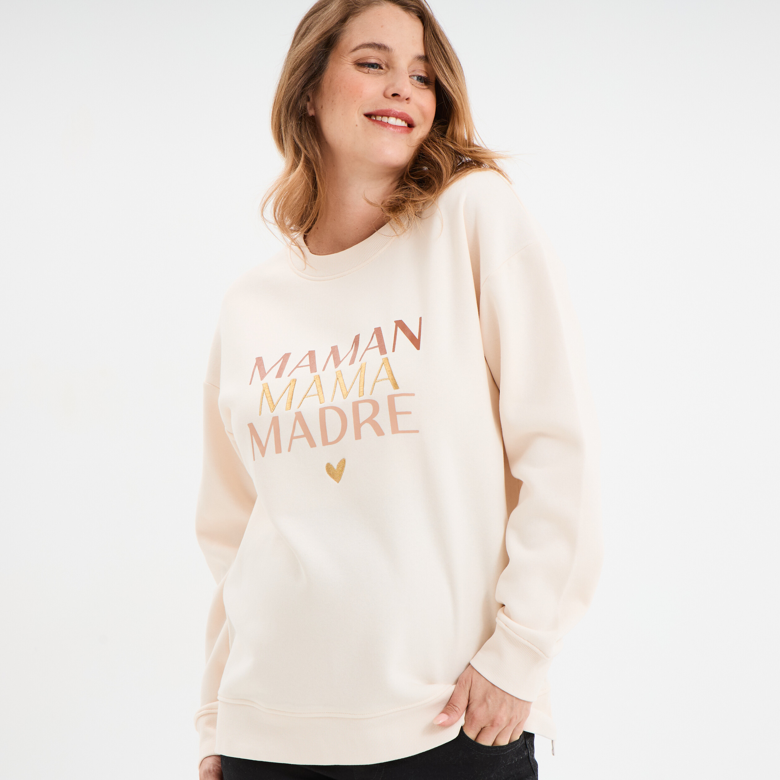 sweat allaitement manches longues beige femmemater Sweat allaitement manches longues beige femme maternité