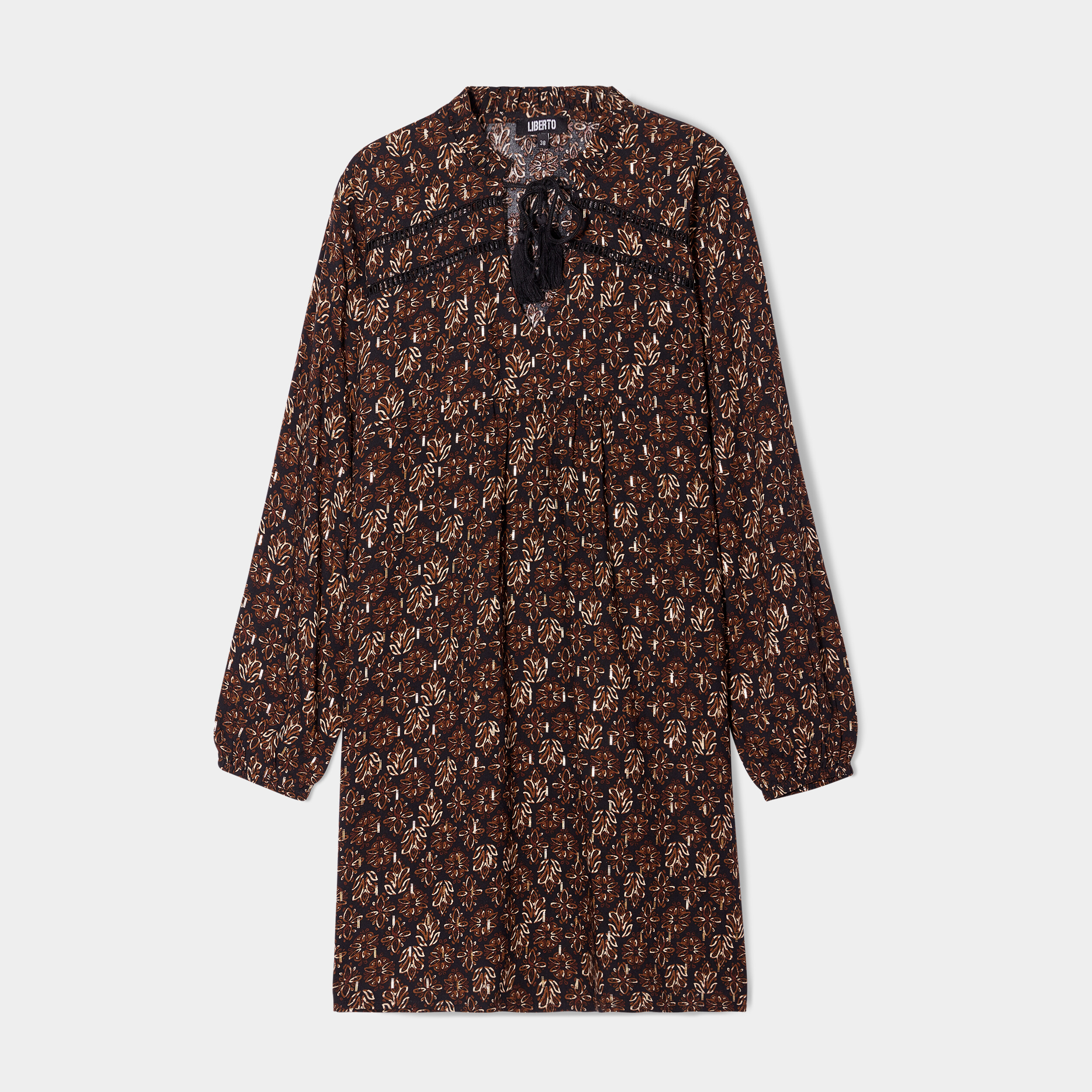robe evasee col lacet manches longues noir femme Robe évasée col lacet manches longues noir femme