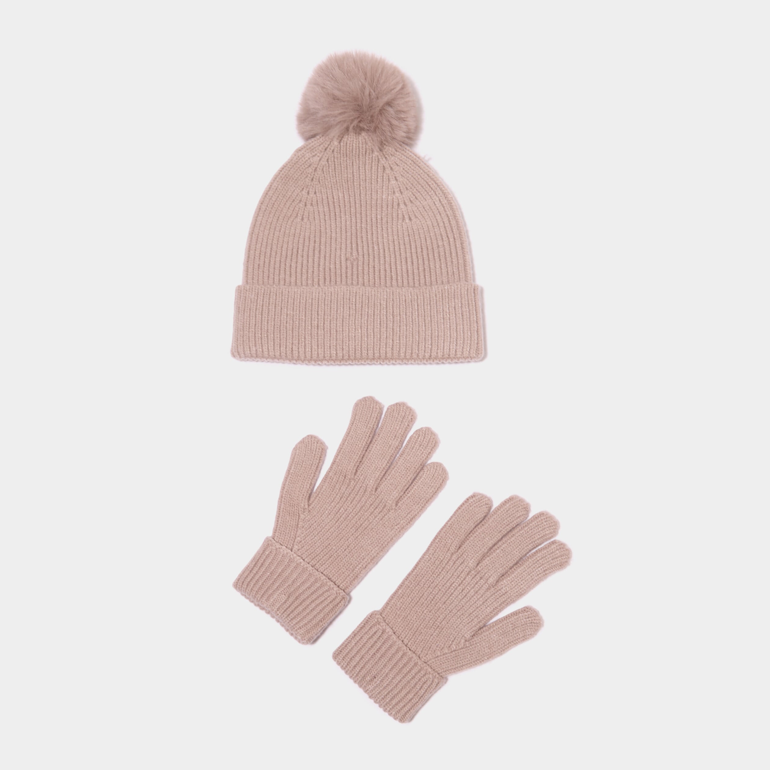 Ensemble bonnet et gants avec perles beige fille