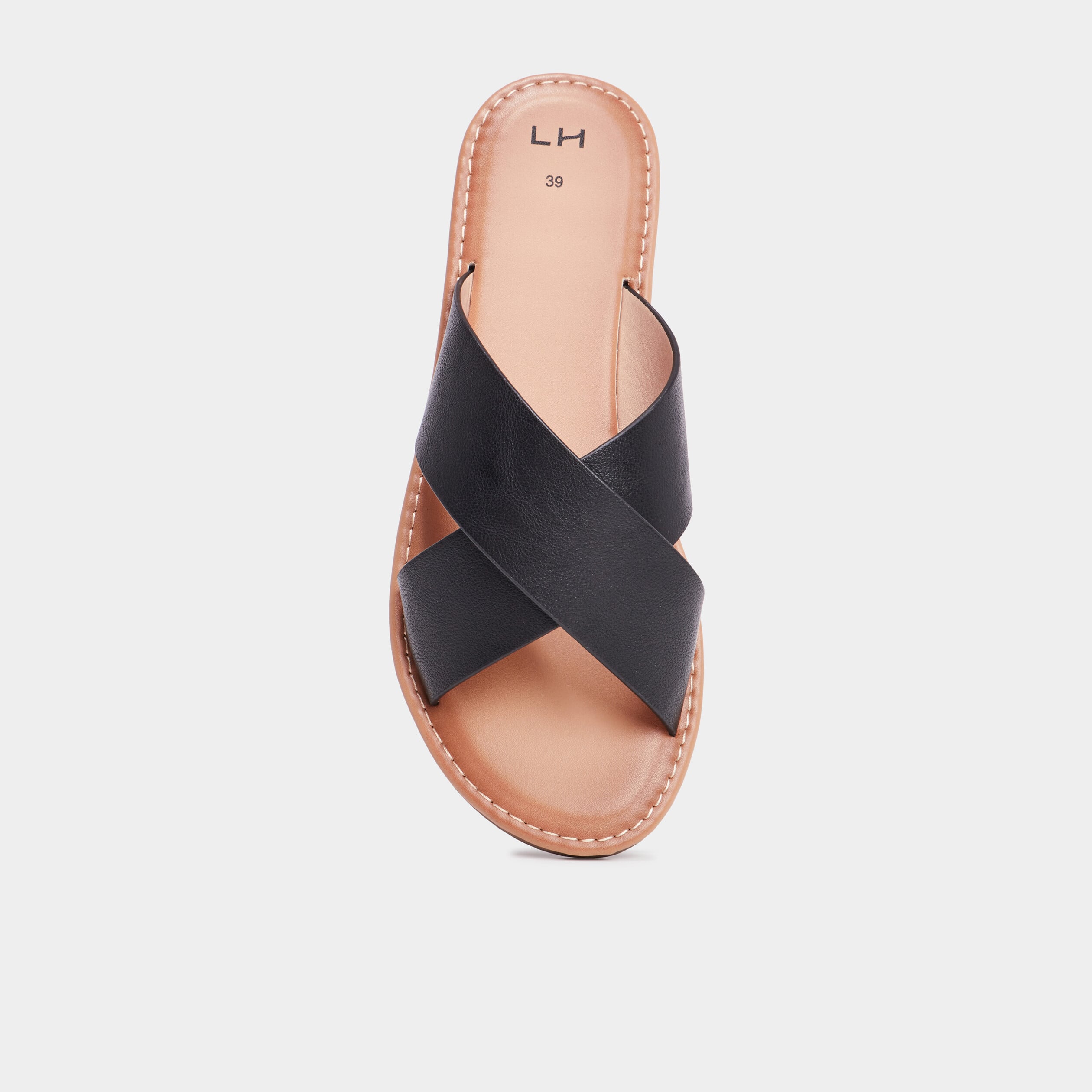 Mules brides larges crois&eacute;es noir femme
