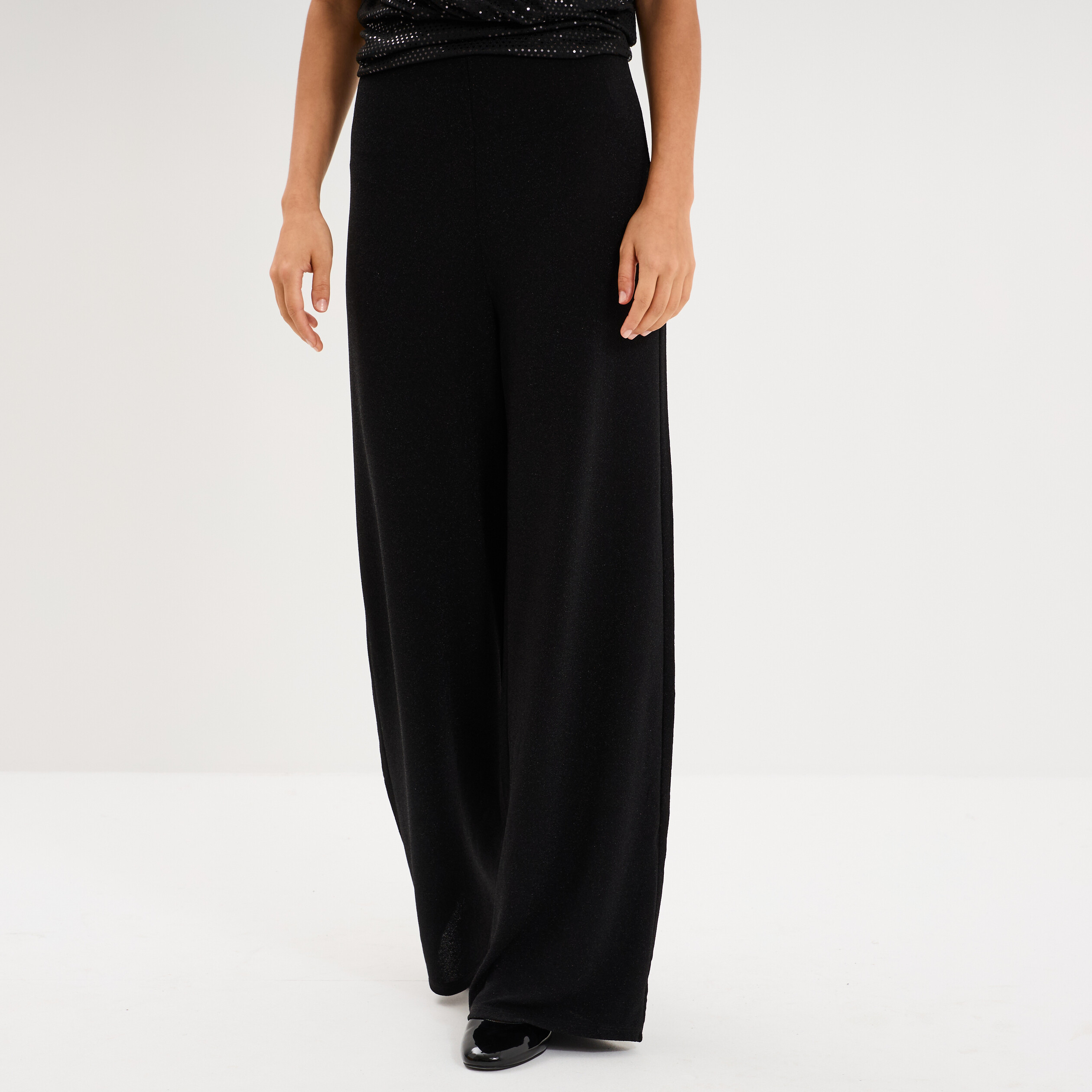 Pantalon large &agrave; paillettes noir femme