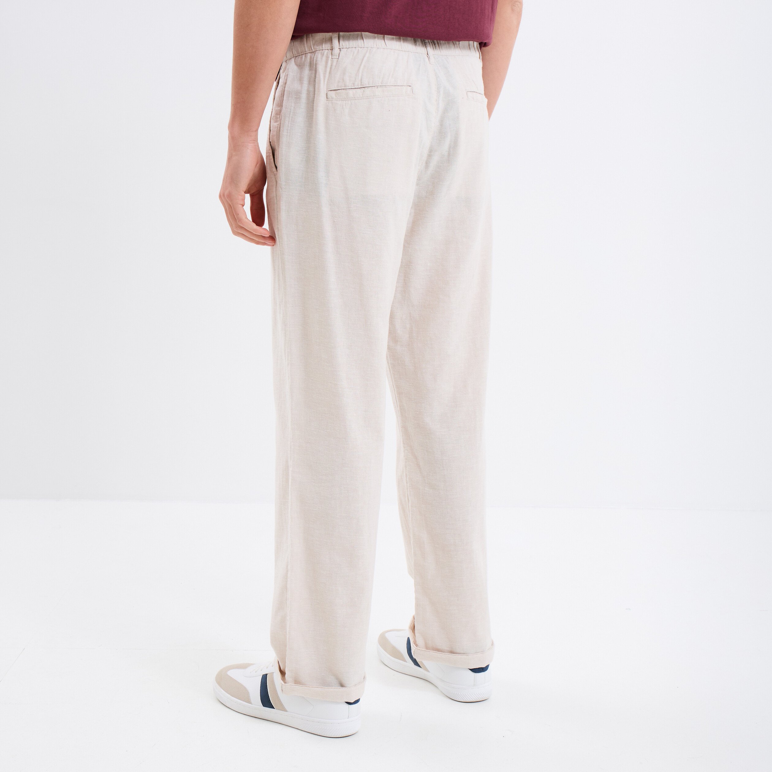 pantalon chino melange lin coton gris clair homme Pantalon chino mélange lin coton gris clair homme