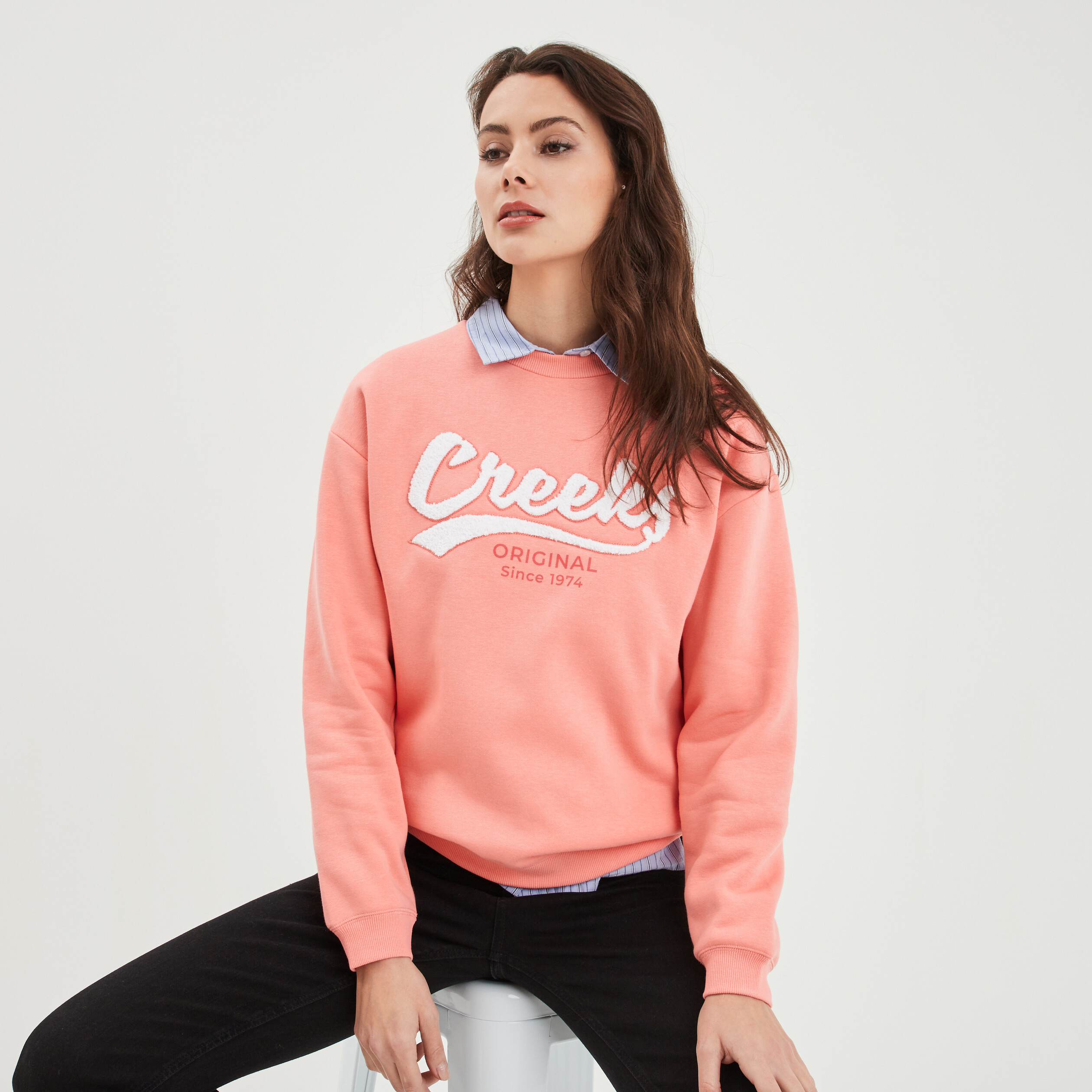 sweat col rond manches longues creeks rose saumon femme Sweat col rond manches longues Creeks rose saumon femme