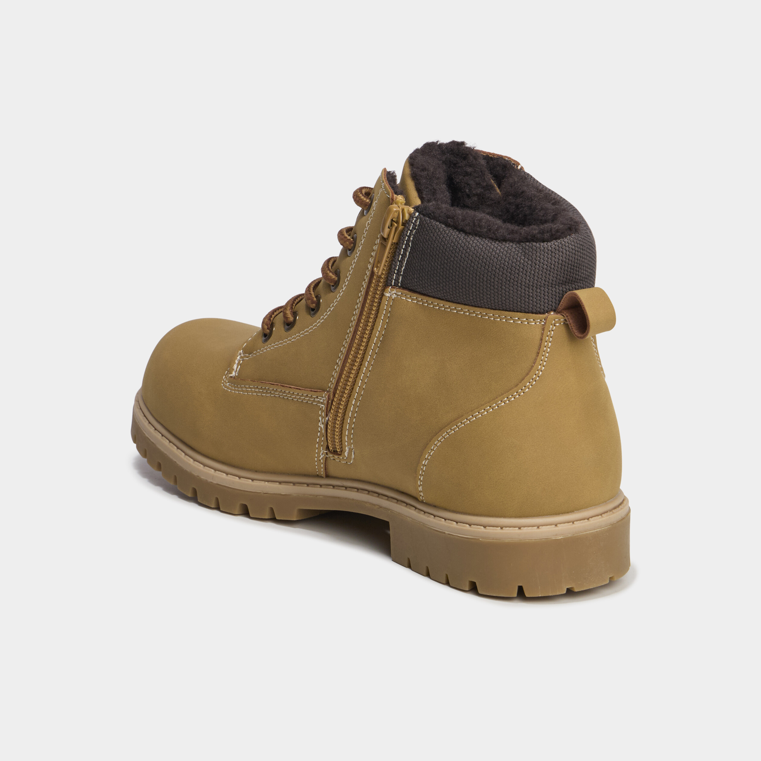 Boots fourr&eacute;es zipp&eacute;es &agrave; lacets camel gar&ccedil;on