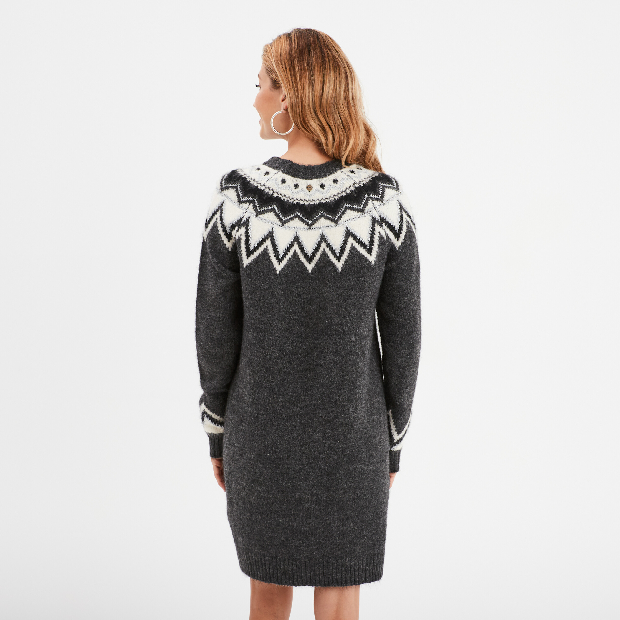 Robe pull courte col rond Liberto gris foncé femme