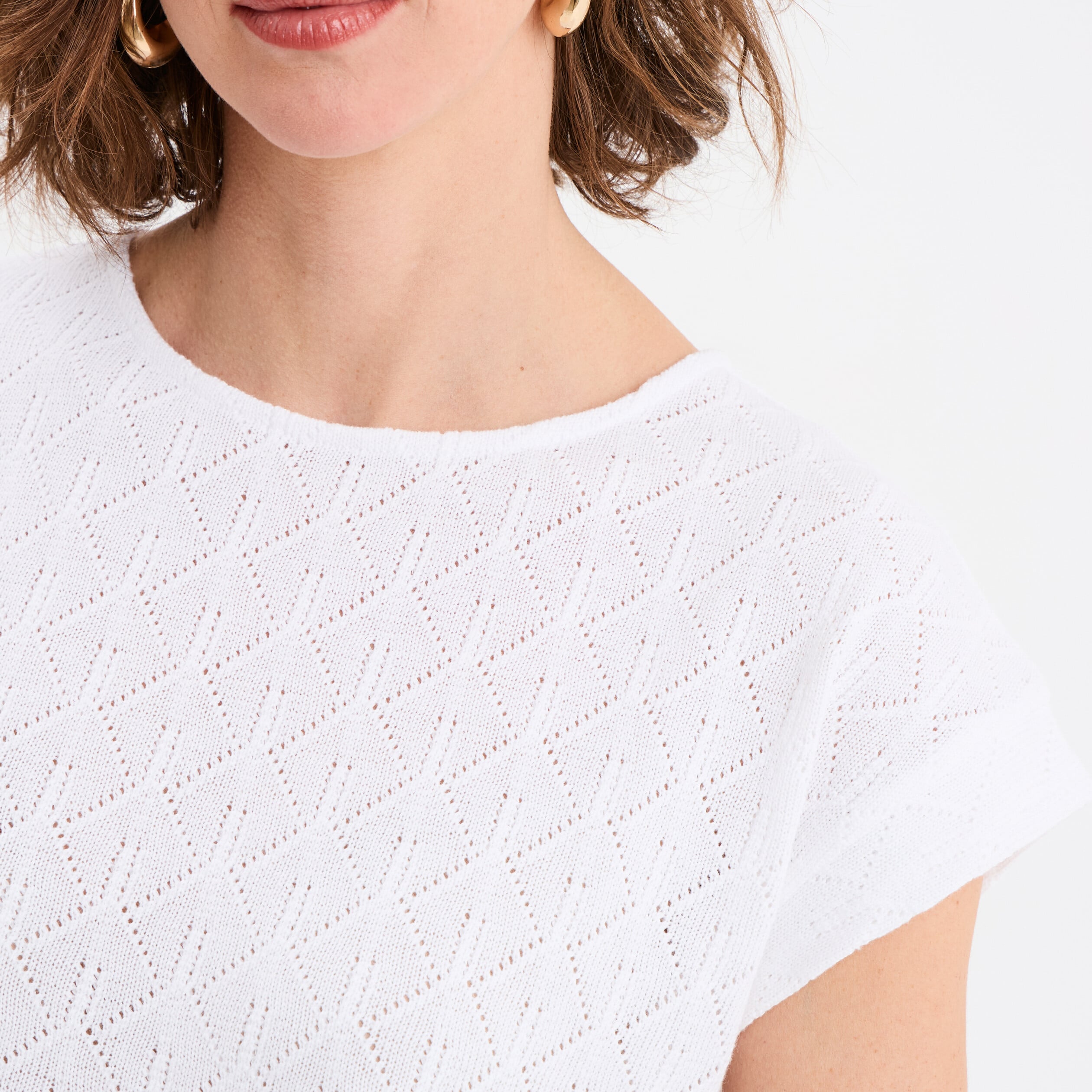 T-shirt ajour&eacute; manches courtes blanc femme