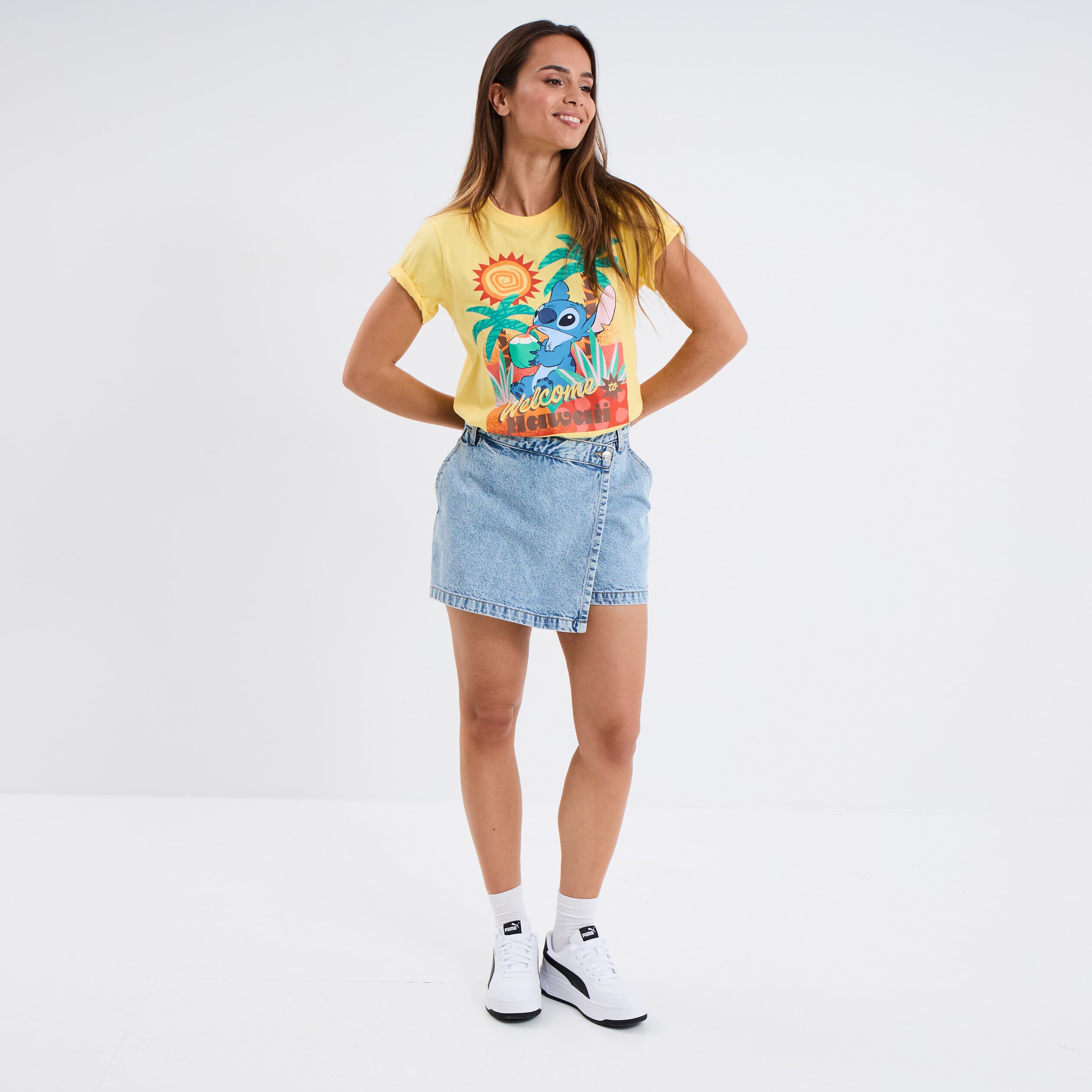 T-shirt manches courtes coton Stitch jaune femme