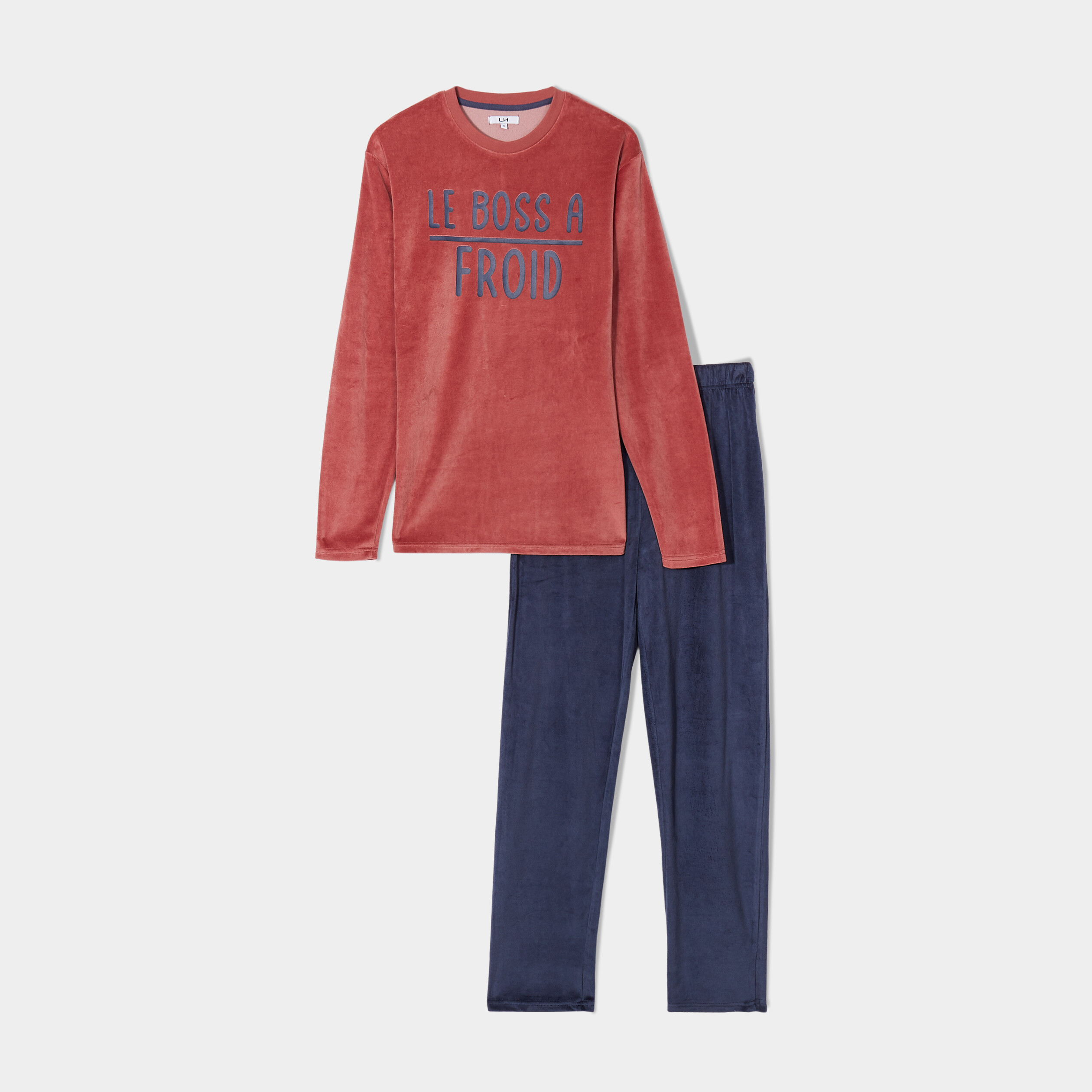 Ensemble pyjama pantalon effet velours rouge homme