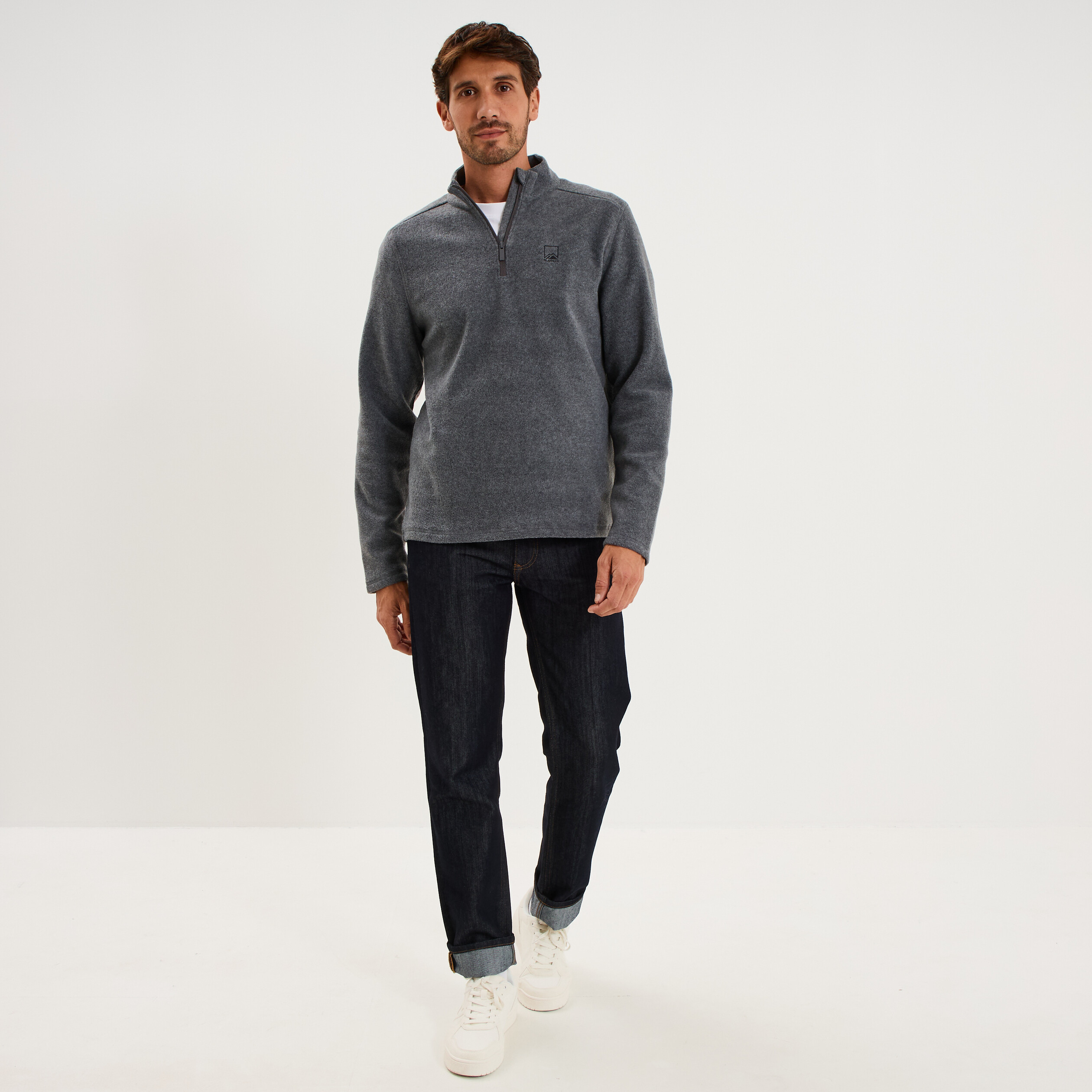 Sweat polaire col camionneur gris argent homme